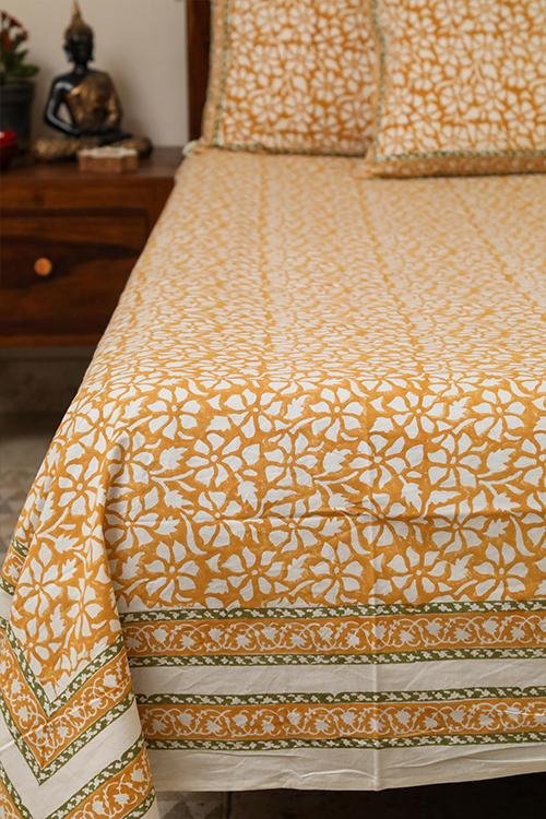 Sootisyahi 'Peet Pushp' Handblock Printed Cotton Bedsheet - SootiSyahi