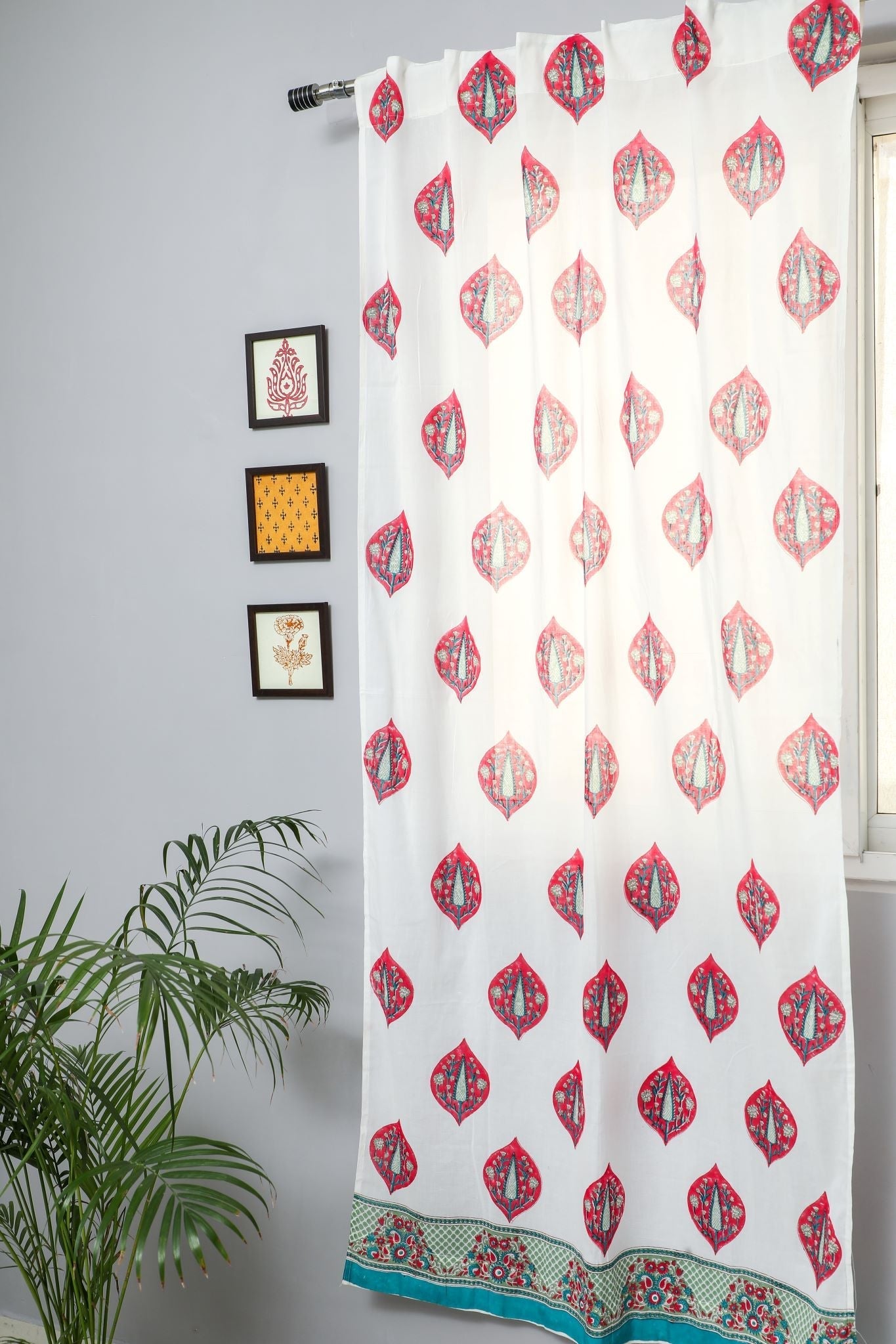 SootiSyahi 'Persian Palm' Handblock Printed Cotton Door Curtain - SootiSyahi