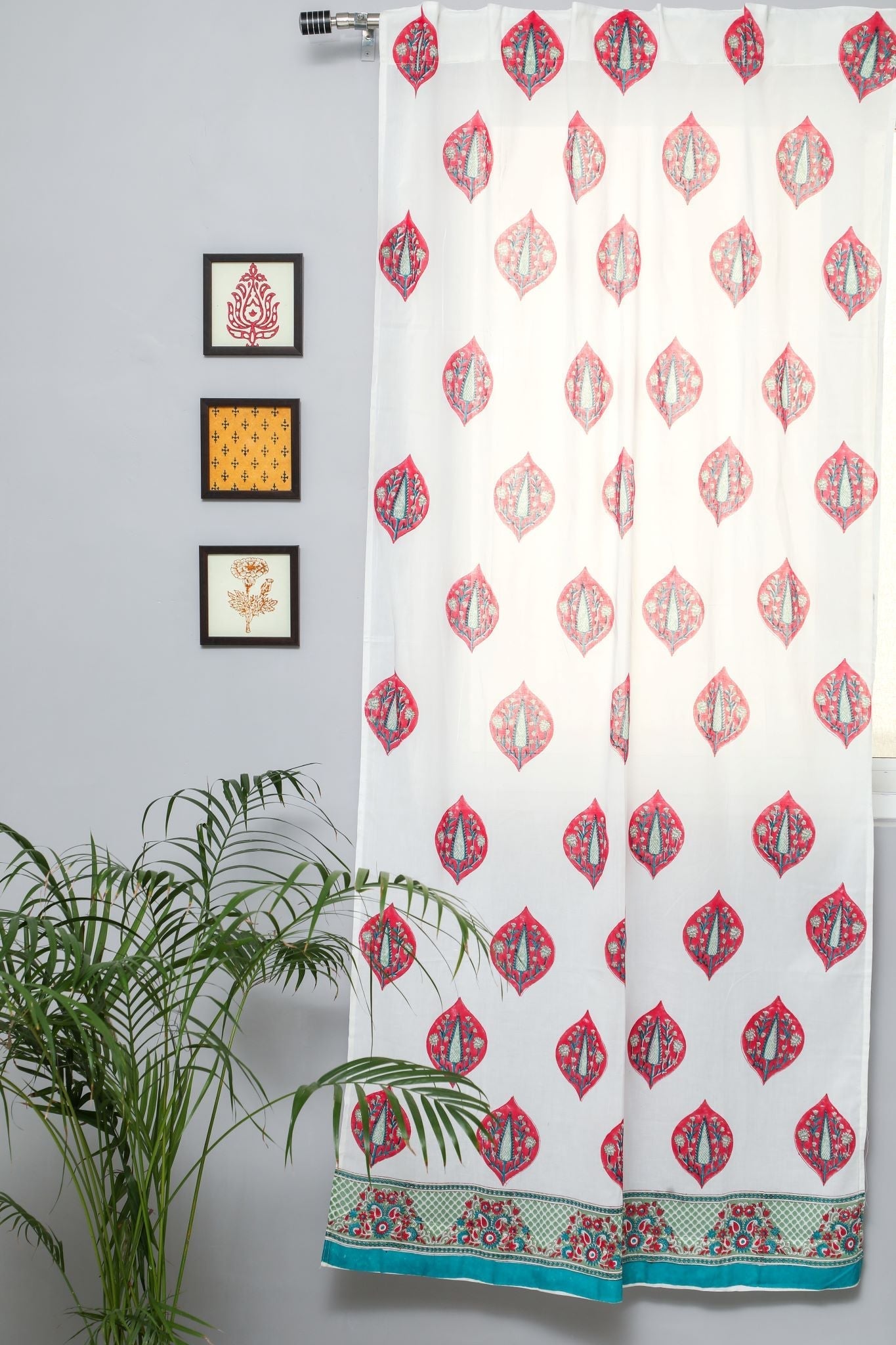 SootiSyahi 'Persian Palm' Handblock Printed Cotton Door Curtain - SootiSyahi