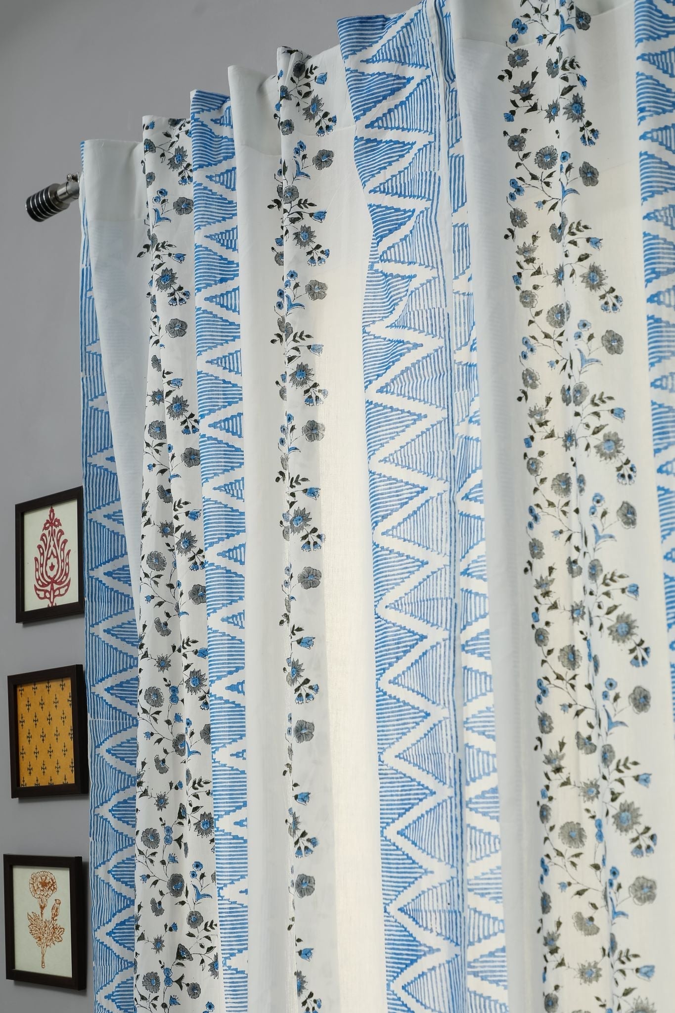 SootiSyahi 'Philippine Blue' Handblock Printed Cotton Door Curtain - SootiSyahi