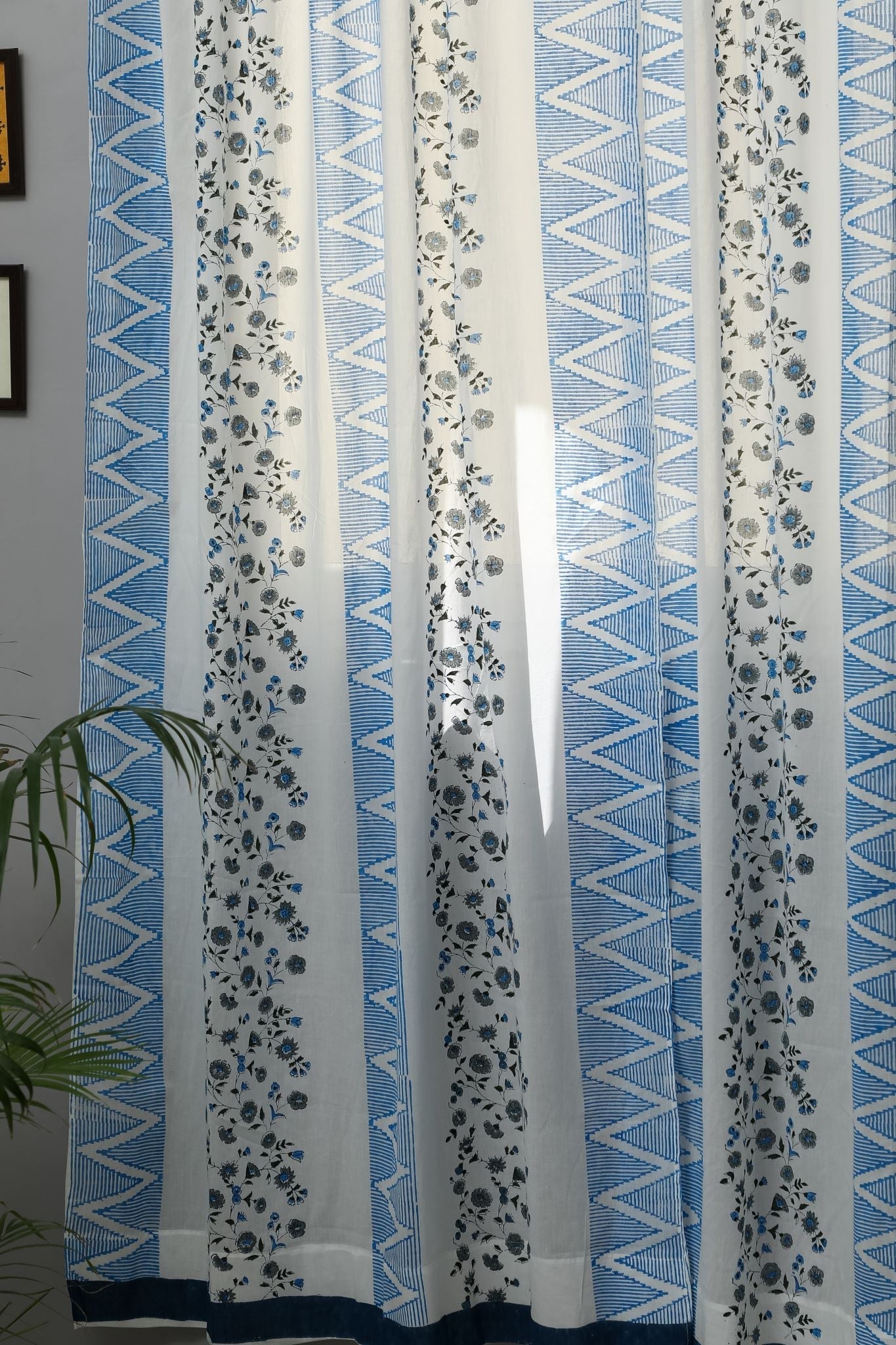 SootiSyahi 'Philippine Blue' Handblock Printed Cotton Door Curtain - SootiSyahi