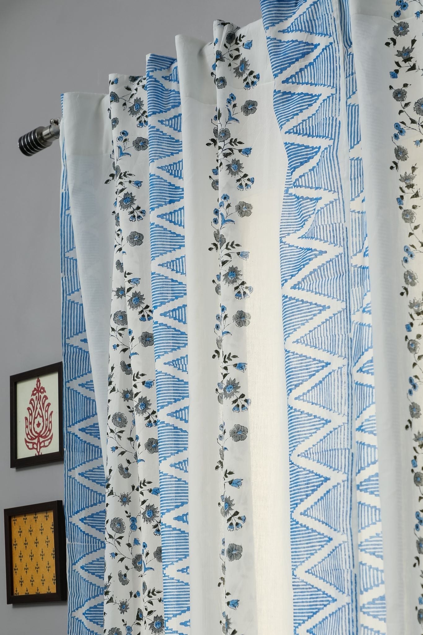 SootiSyahi 'Philippine Blue' Handblock Printed Cotton Door Curtain - SootiSyahi