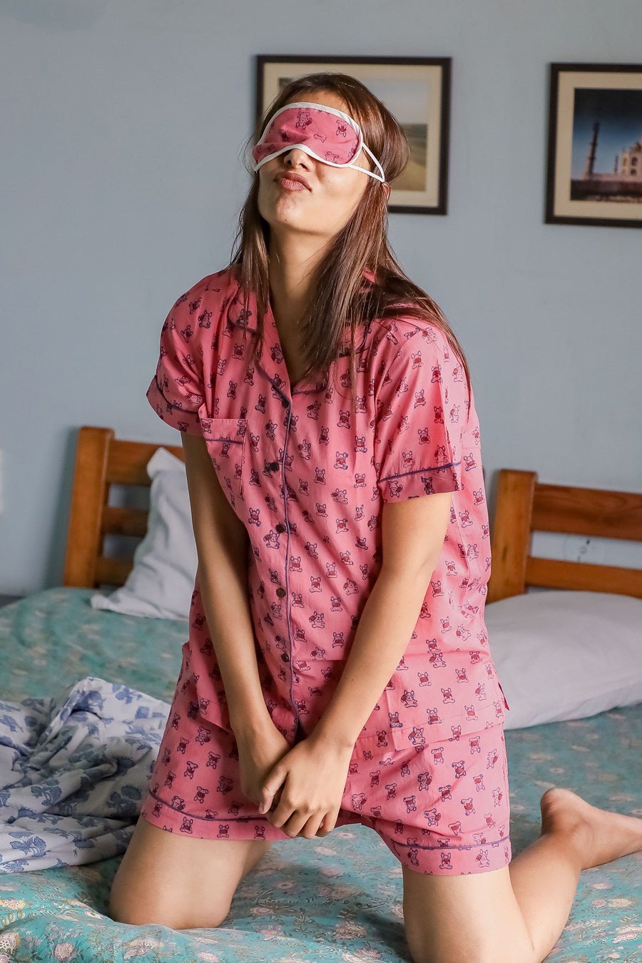 Sootisyahi 'Pinky Puppy ' Azofree Handblock Printed Pure Cotton Night Suit - SootiSyahi