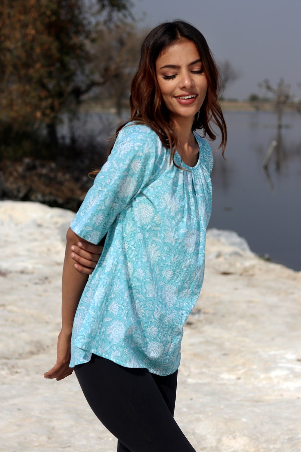 SootiSyahi 'Radiate Sunshine ' Block Printed Cotton Top - SootiSyahi