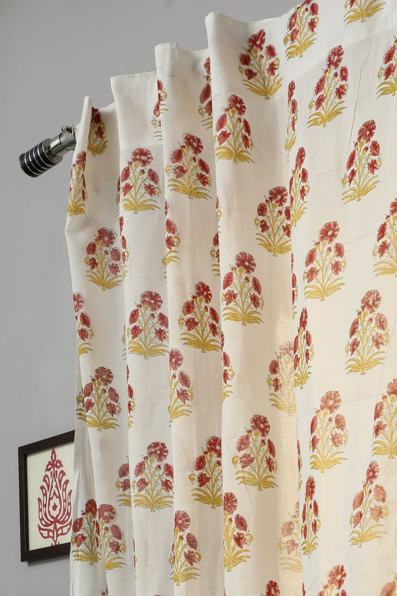 SootiSyahi 'Red Daisy' Handblock Printed Cotton Door Curtain - SootiSyahi