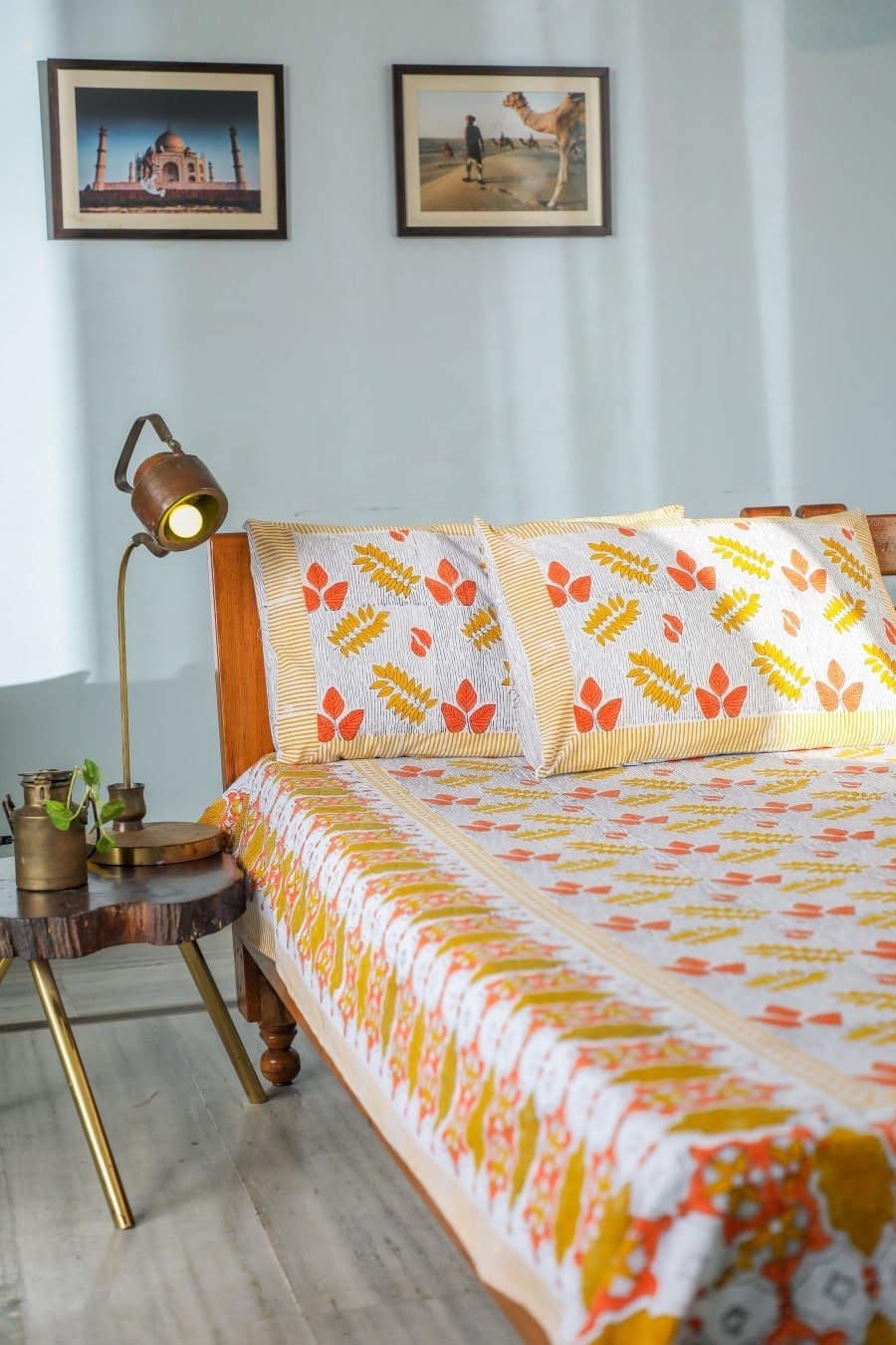 SootiSyahi 'Red Leaves' Handblock Printed Cotton Bedsheet - SootiSyahi