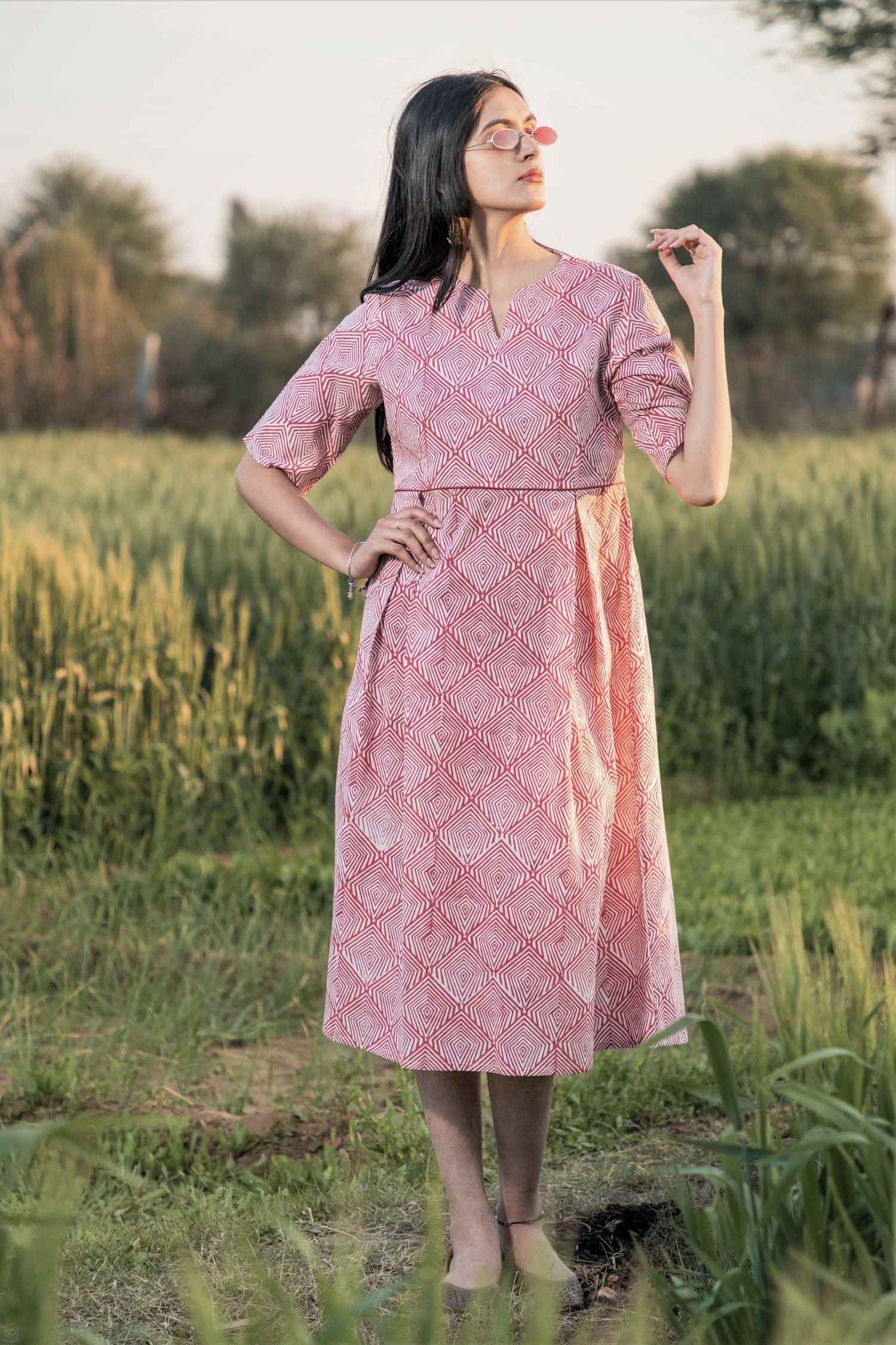 Sootisyahi 'Red-n-Rush' Azofree Handblock Printed Pure Cotton Dress - SootiSyahi