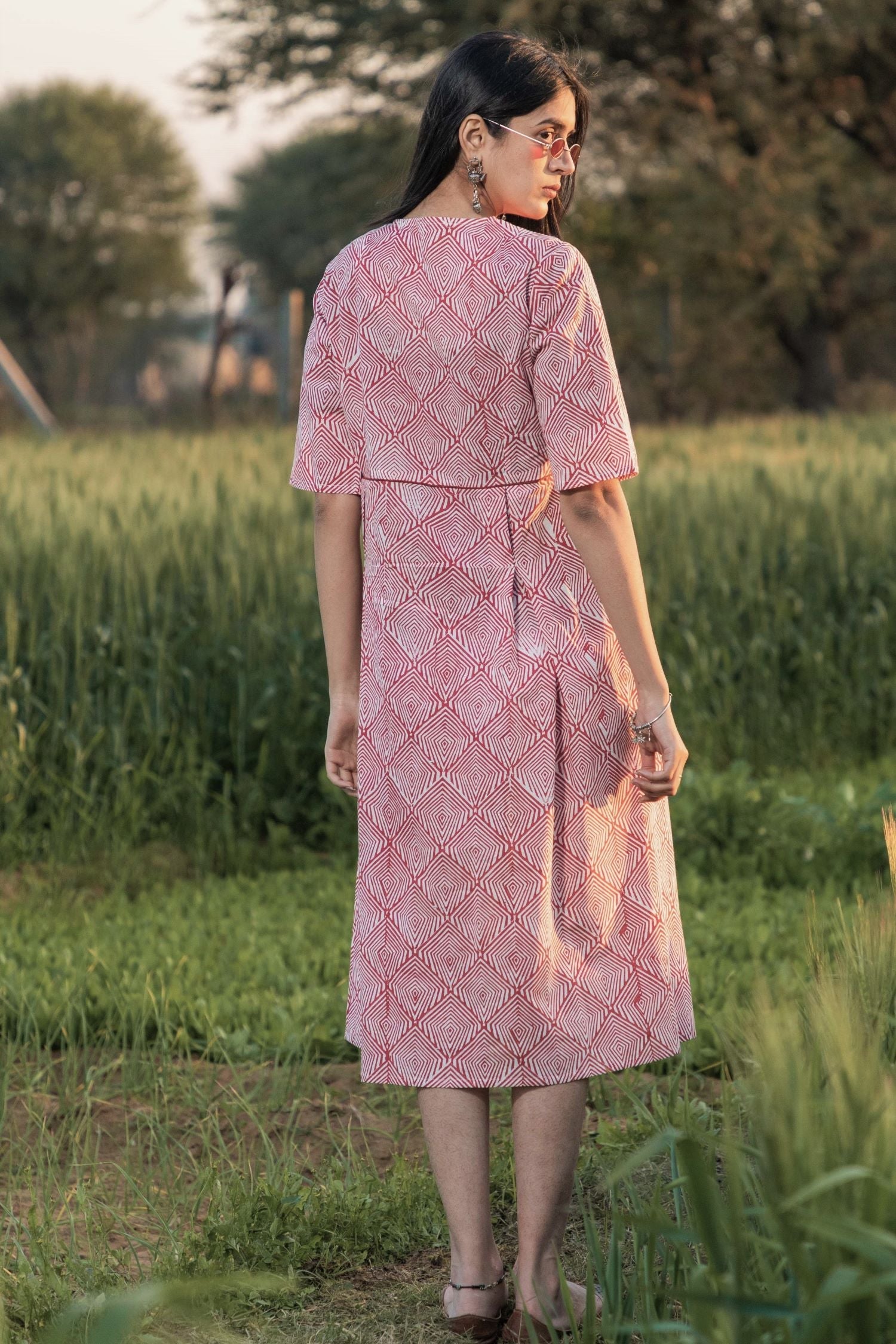 Sootisyahi 'Red-n-Rush' Azofree Handblock Printed Pure Cotton Dress - SootiSyahi