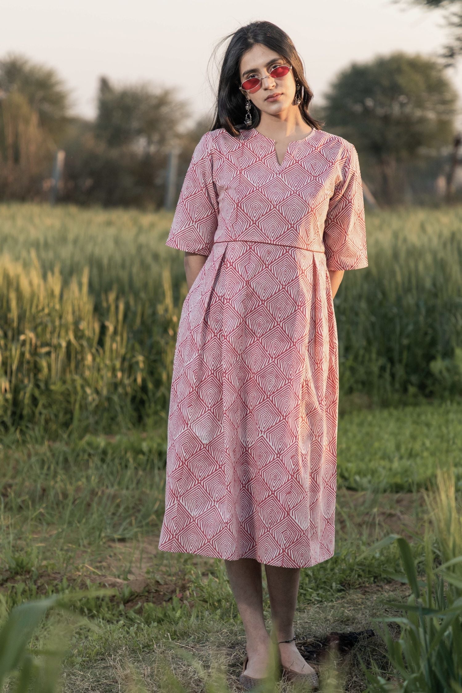 Sootisyahi 'Red-n-Rush' Azofree Handblock Printed Pure Cotton Dress - SootiSyahi