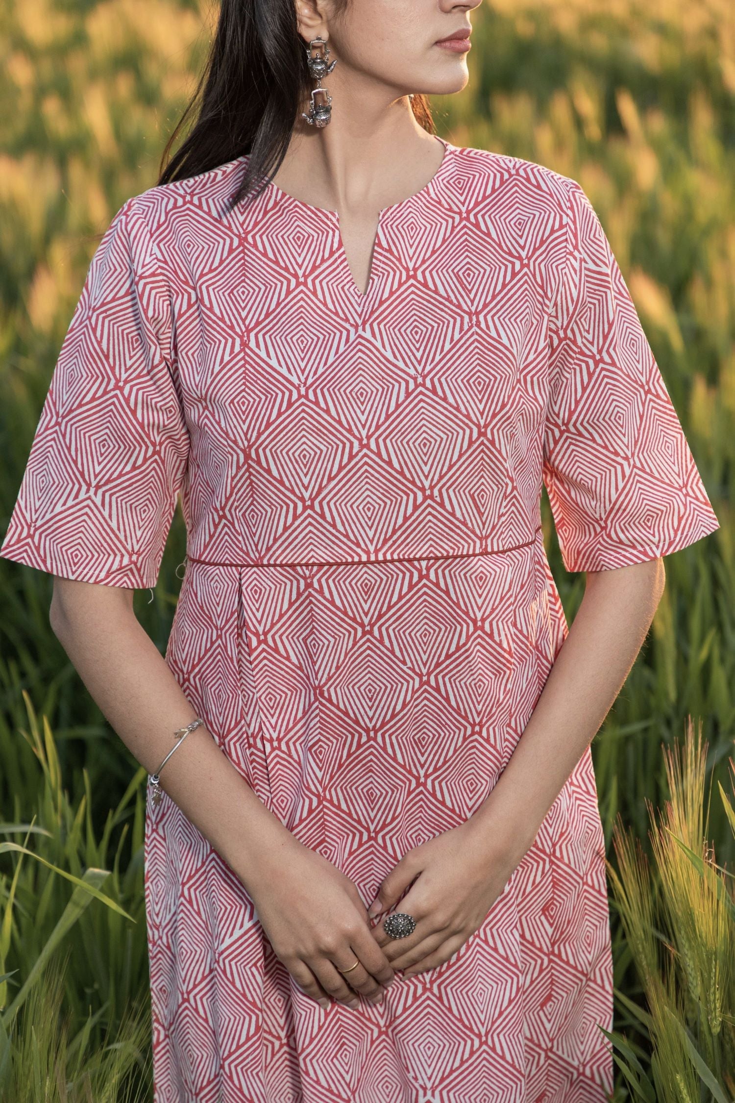 Sootisyahi 'Red-n-Rush' Azofree Handblock Printed Pure Cotton Dress - SootiSyahi