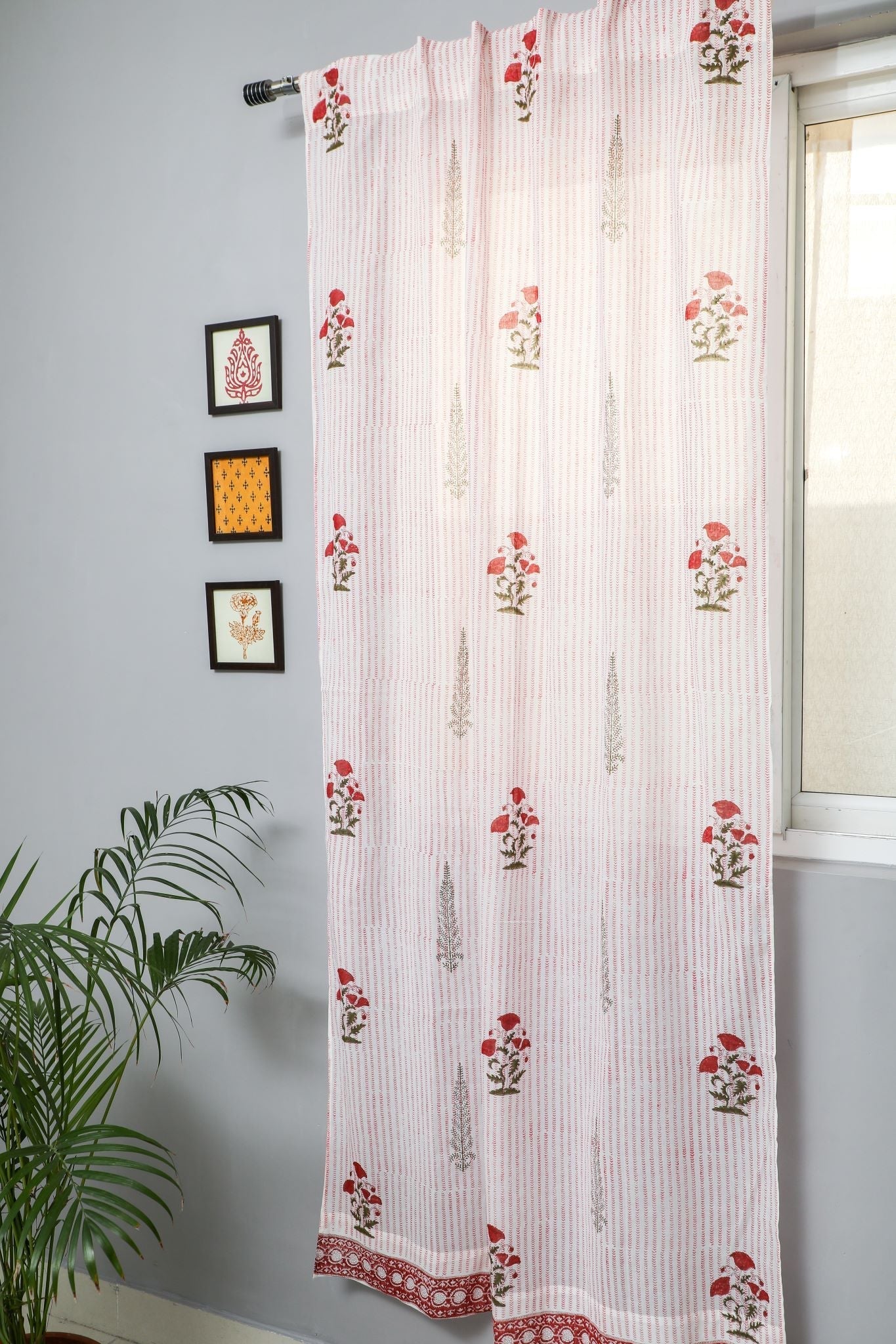 SootiSyahi 'Red Retreat' Handblock Printed Cotton Door Curtain - SootiSyahi