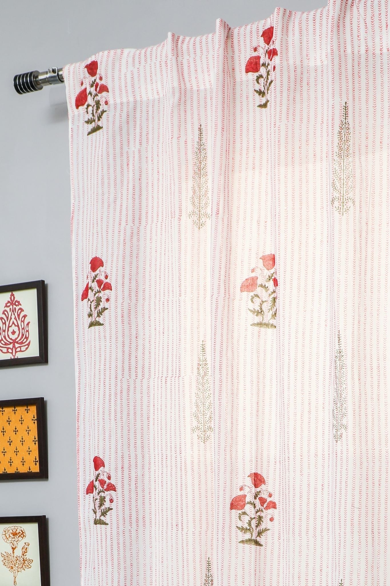 SootiSyahi 'Red Retreat' Handblock Printed Cotton Door Curtain - SootiSyahi
