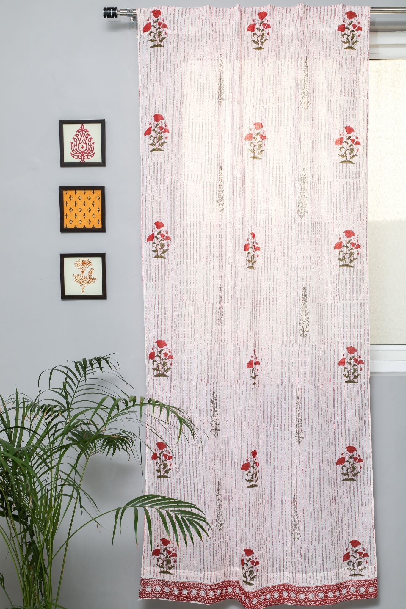SootiSyahi 'Red Retreat' Handblock Printed Cotton Door Curtain - SootiSyahi
