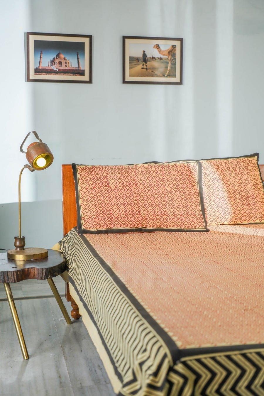 SootiSyahi 'Reddish Waves' Handblock Printed Cotton Bedsheet - SootiSyahi