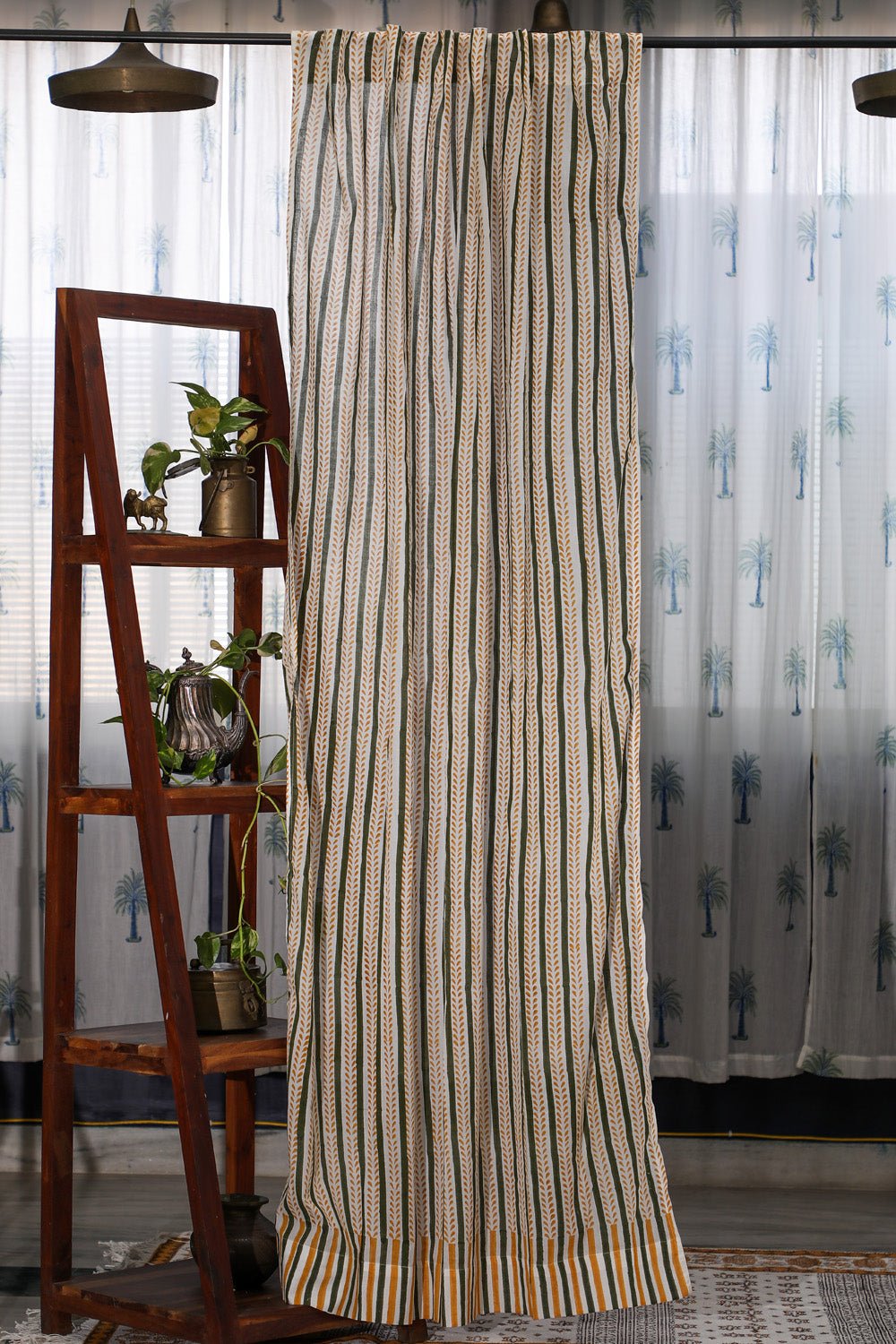 SootiSyahi 'Rising Ferns' Handblock Printed Cotton Door Curatin - SootiSyahi