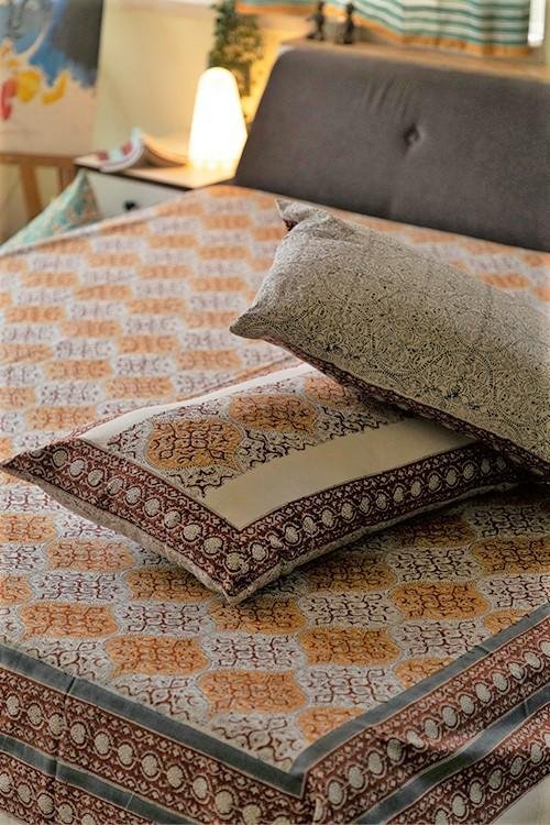 Handblock Printed Cotton Bed Sheets Online SootiSyahi Rivaaz