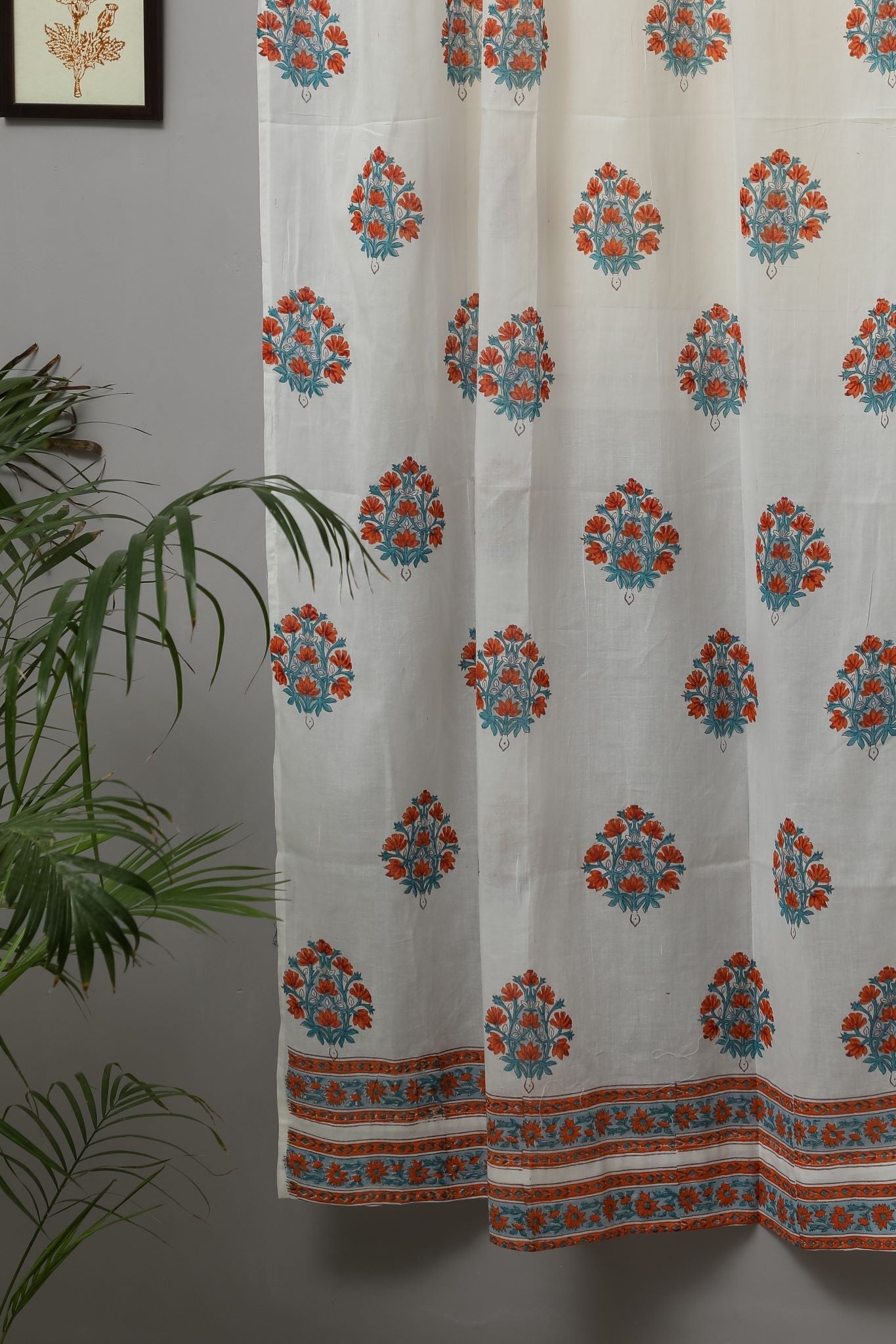 SootiSyahi 'Saffron Daisy' Handblock Printed Cotton Door Curtain - SootiSyahi