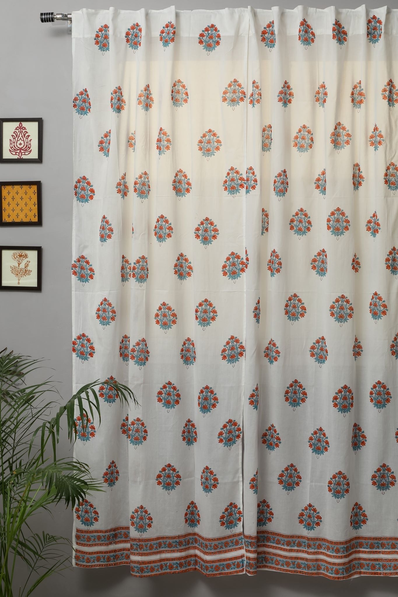 Sootisyahi 'Floral Blossom' Handblock Printed Voile Cotton Curtain main image 1