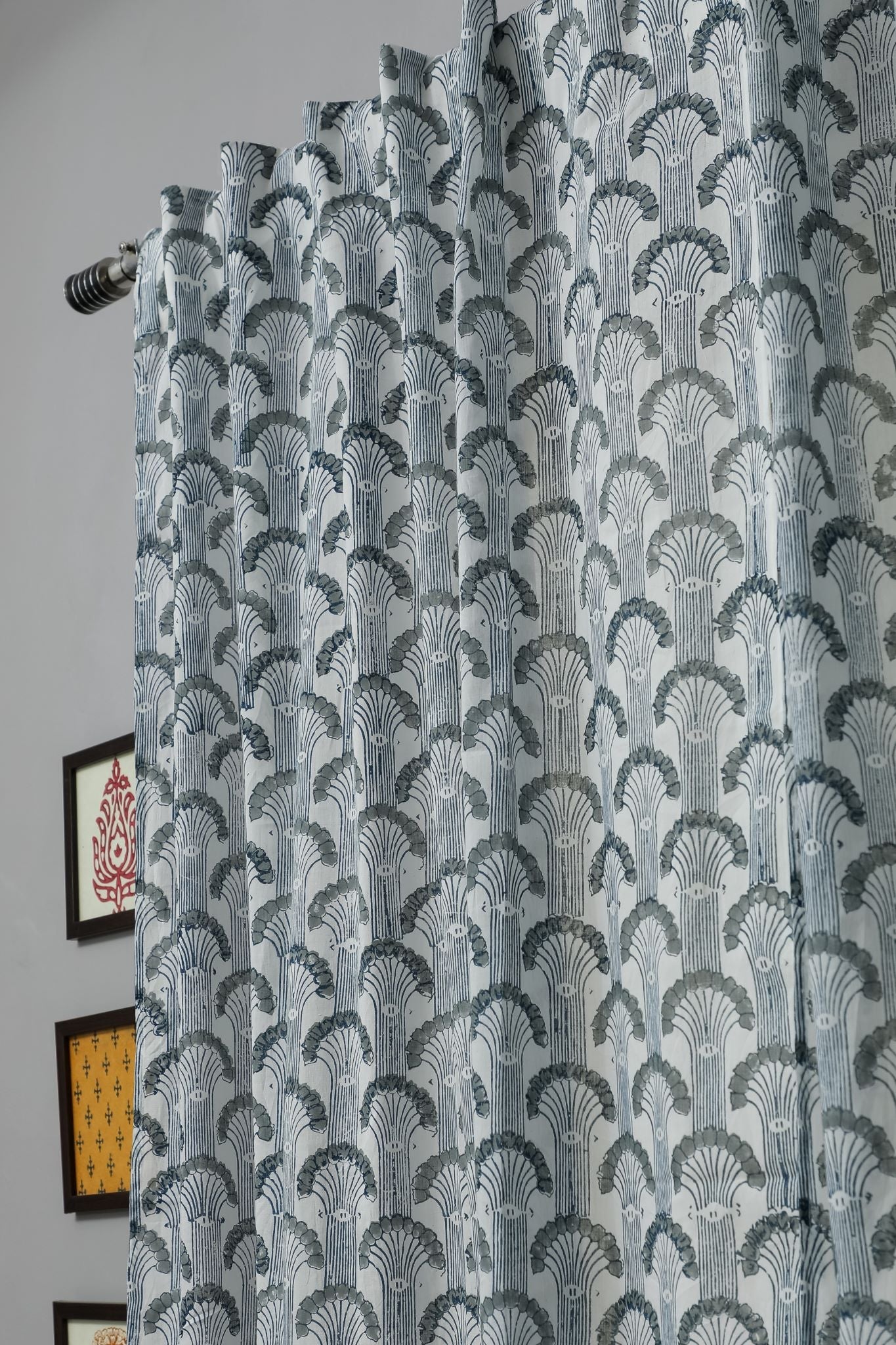 SootiSyahi 'Sargasso Blue' Handblock Printed Cotton Door Curtain - SootiSyahi