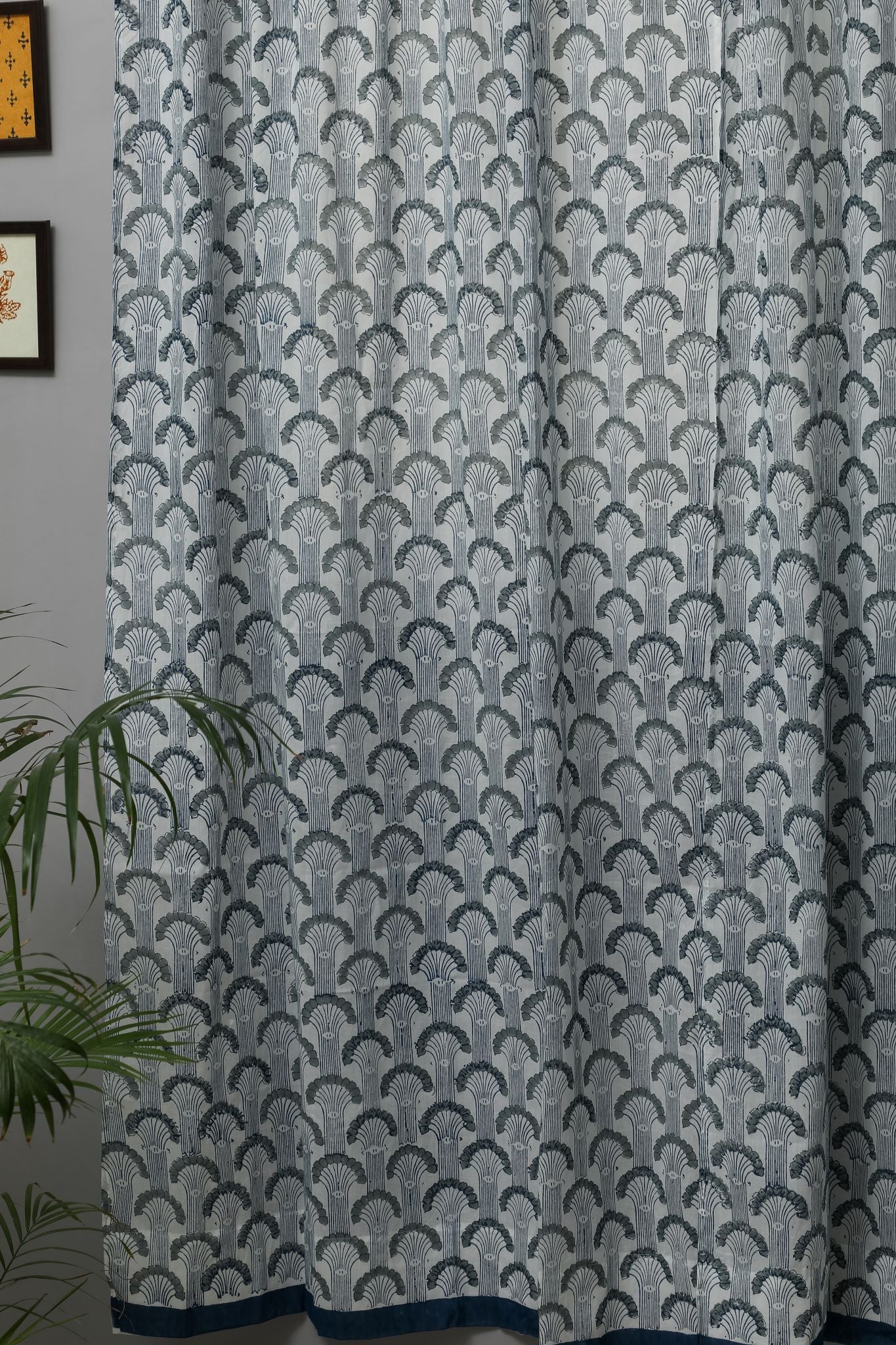 SootiSyahi 'Sargasso Blue' Handblock Printed Cotton Door Curtain - SootiSyahi