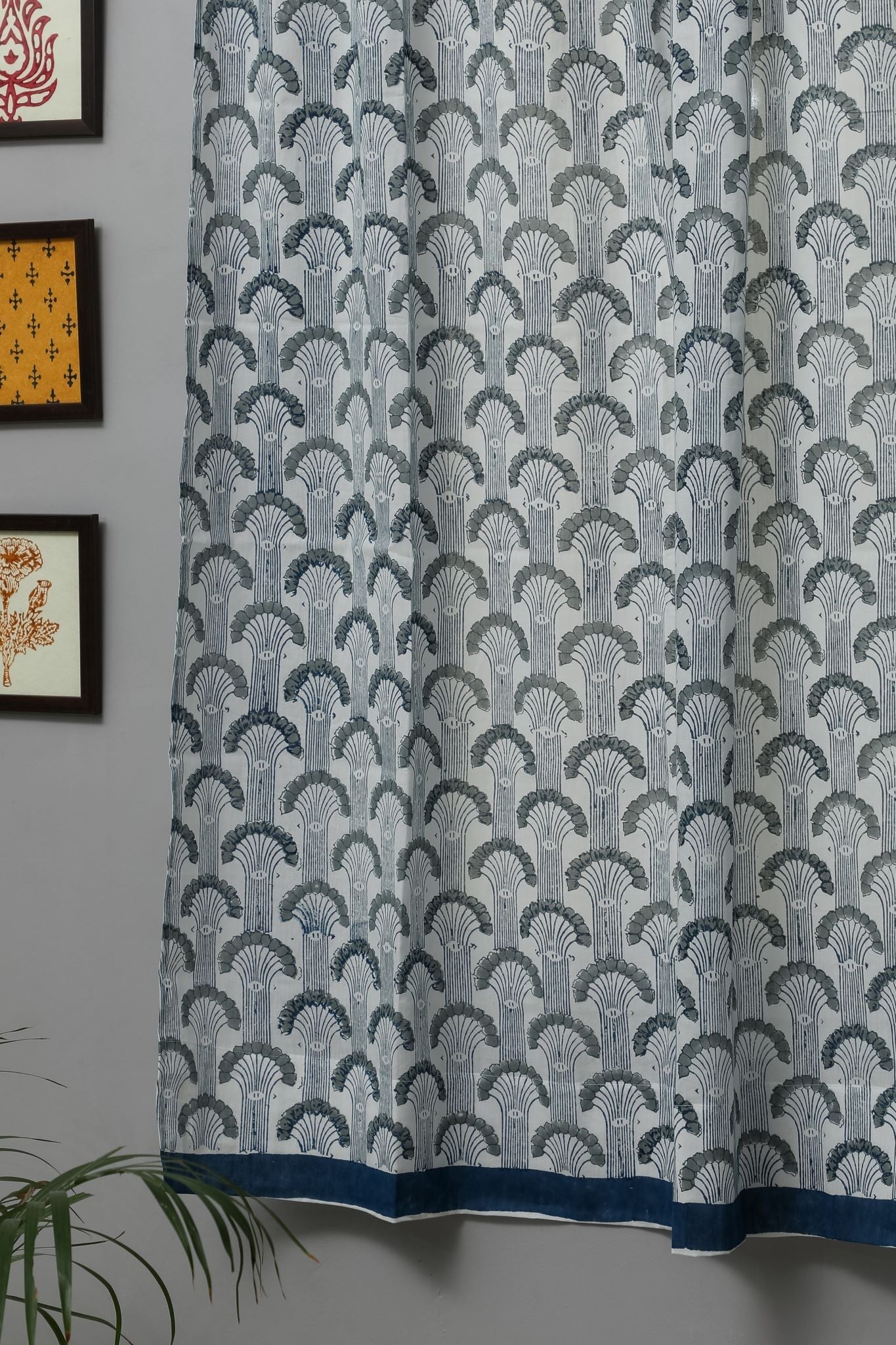 SootiSyahi 'Sargasso Blue' Handblock Printed Cotton Window Curtain - SootiSyahi