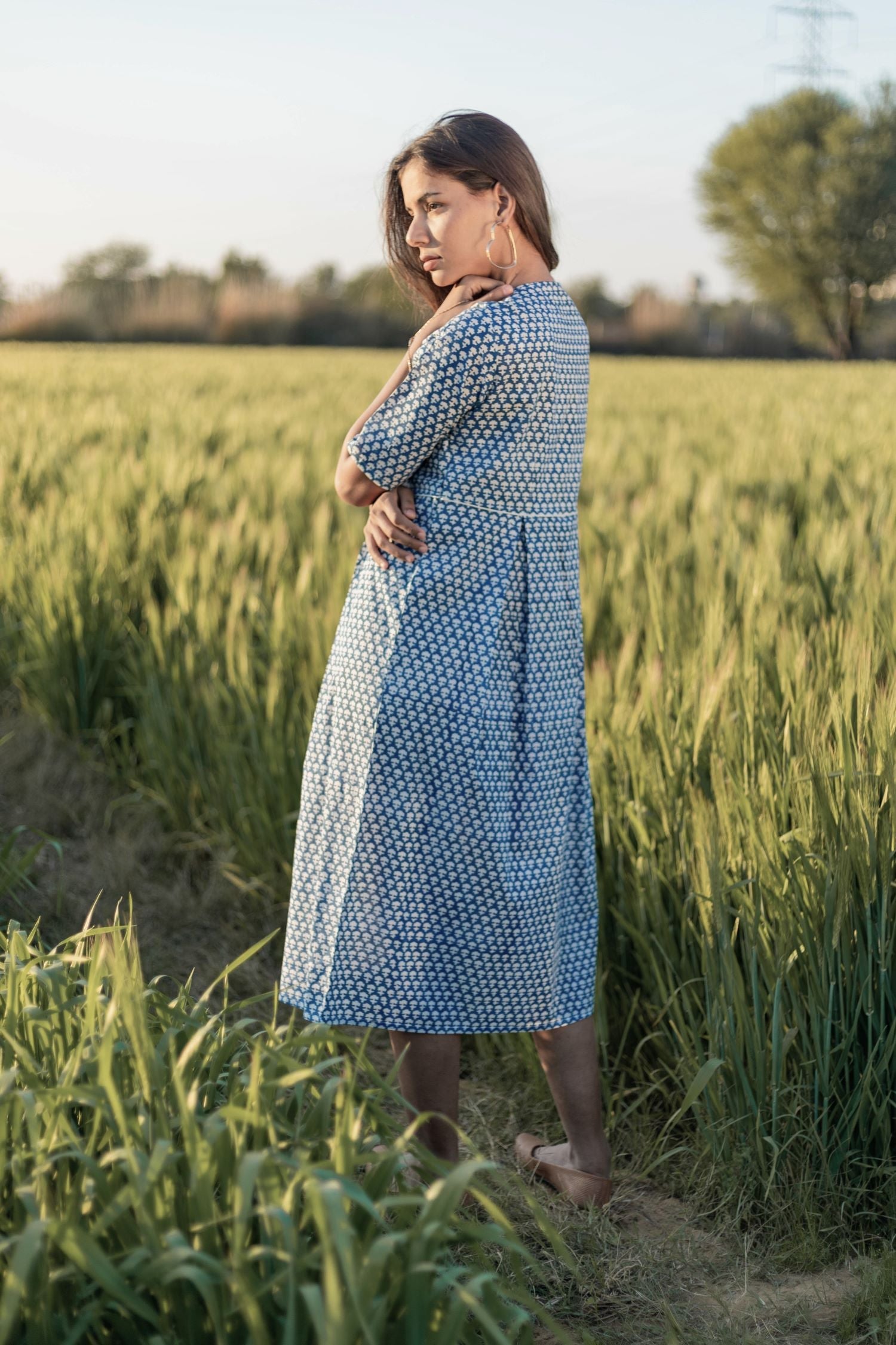 Sootisyahi 'Sea Blue' Azofree Handblock Printed Pure Cotton Dress - SootiSyahi