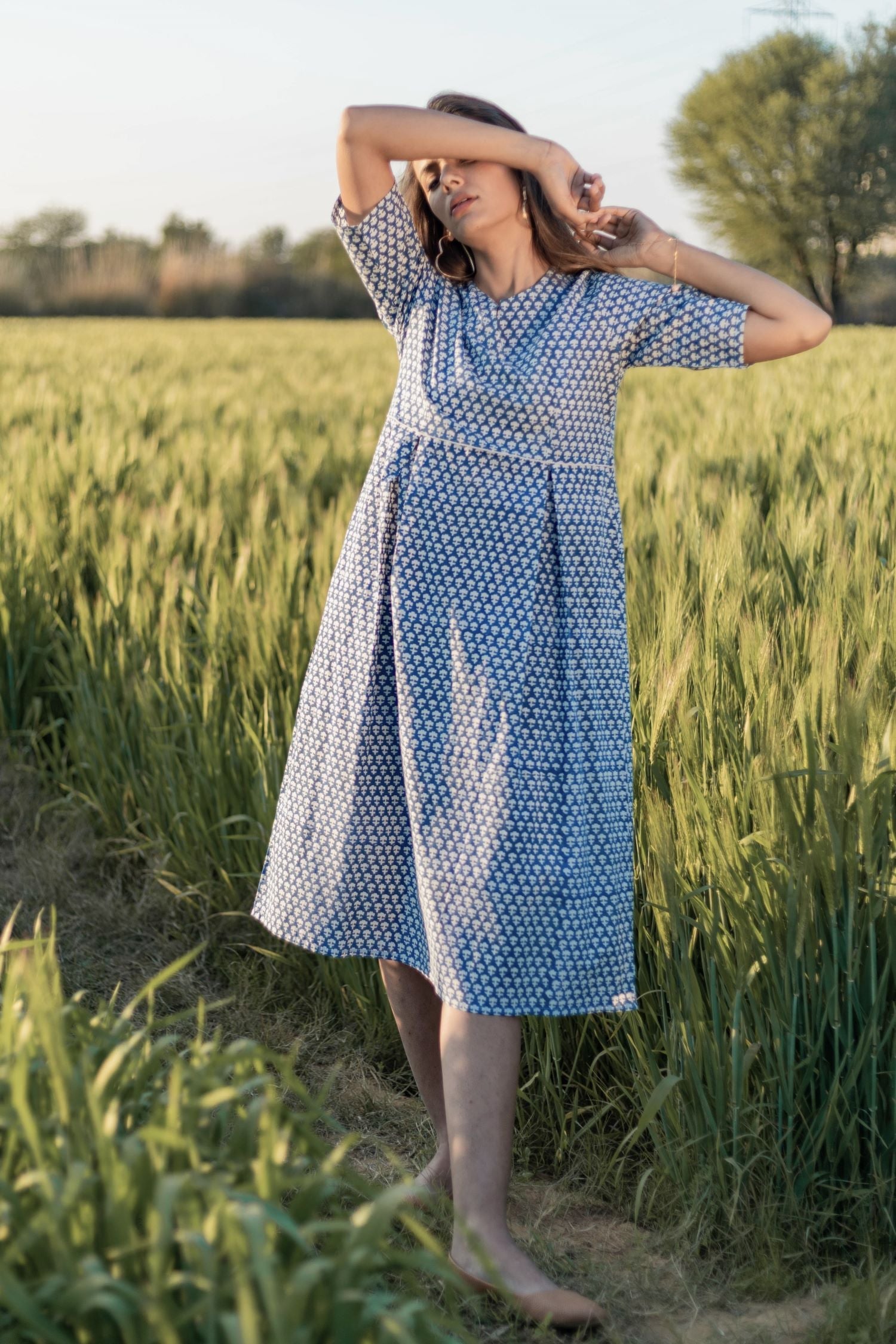 Sootisyahi 'Sea Blue' Azofree Handblock Printed Pure Cotton Dress - SootiSyahi