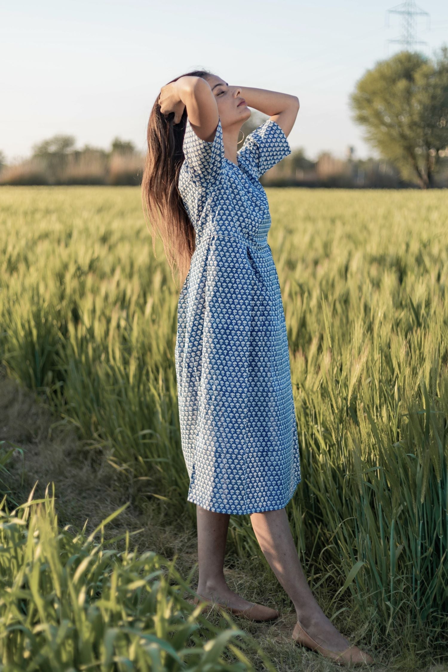 Sootisyahi 'Sea Blue' Azofree Handblock Printed Pure Cotton Dress - SootiSyahi