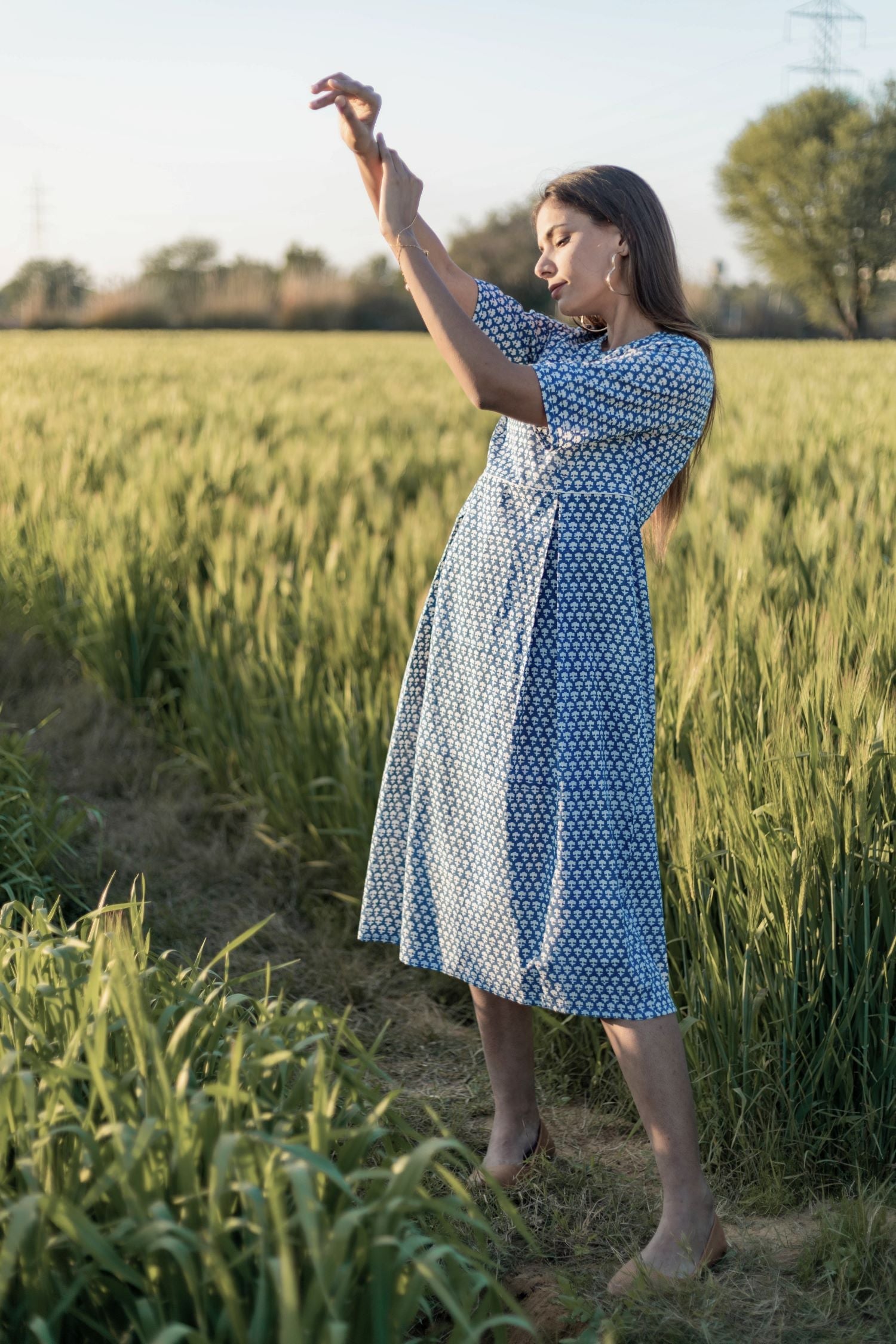 Sootisyahi 'Sea Blue' Azofree Handblock Printed Pure Cotton Dress - SootiSyahi