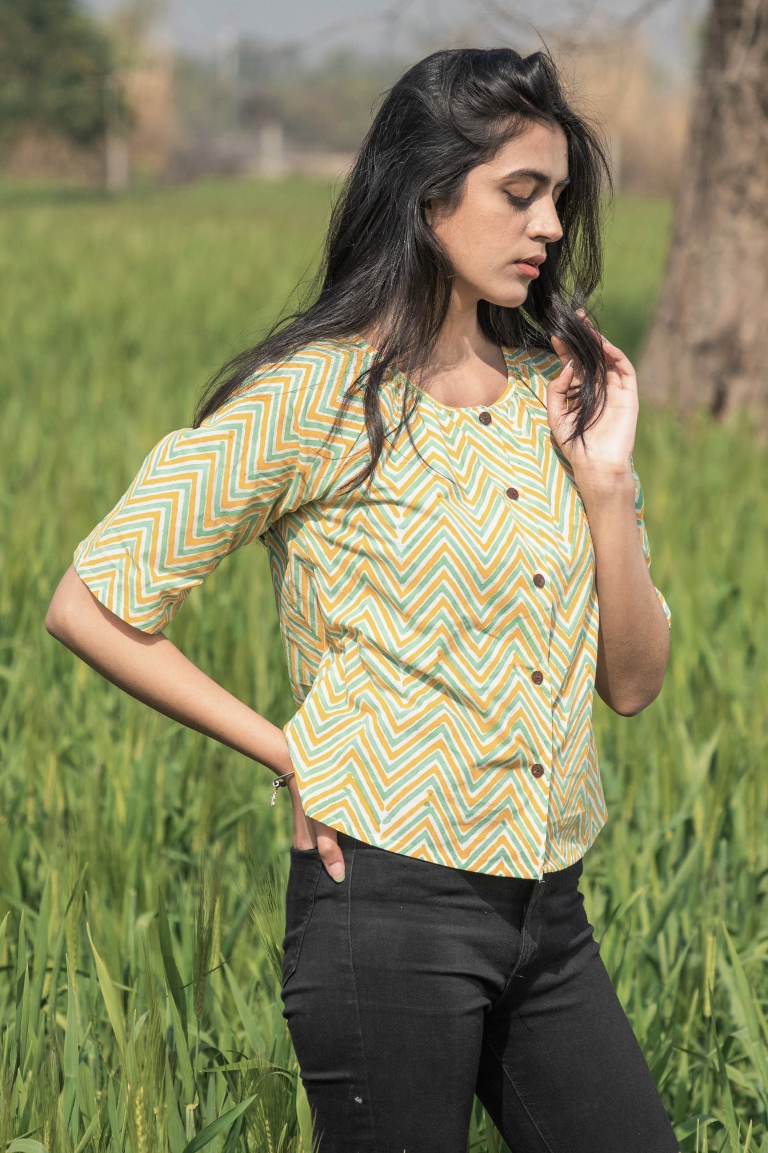 Sootisyahi 'Sea Breeze' Azofree Handblock Printed Pure Cotton Crop Top - SootiSyahi