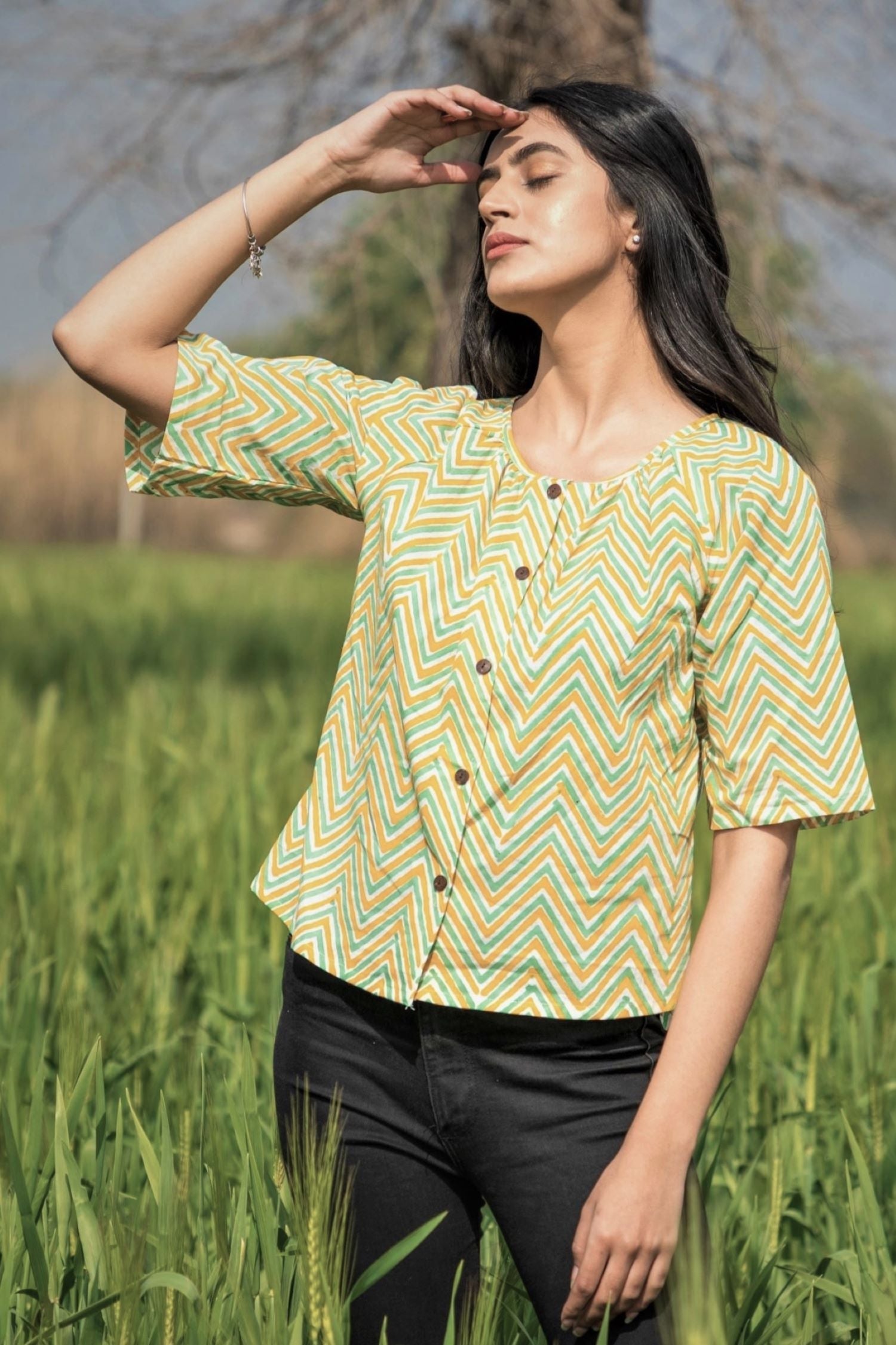 Sootisyahi 'Sea Breeze' Azofree Handblock Printed Pure Cotton Crop Top - SootiSyahi