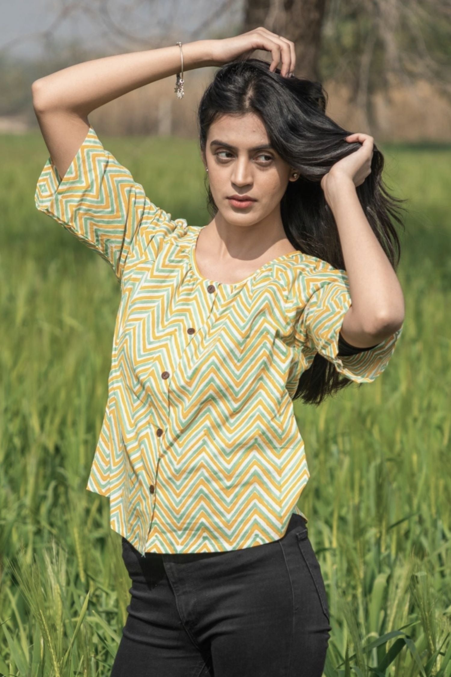Sootisyahi 'Sea Breeze' Azofree Handblock Printed Pure Cotton Crop Top - SootiSyahi