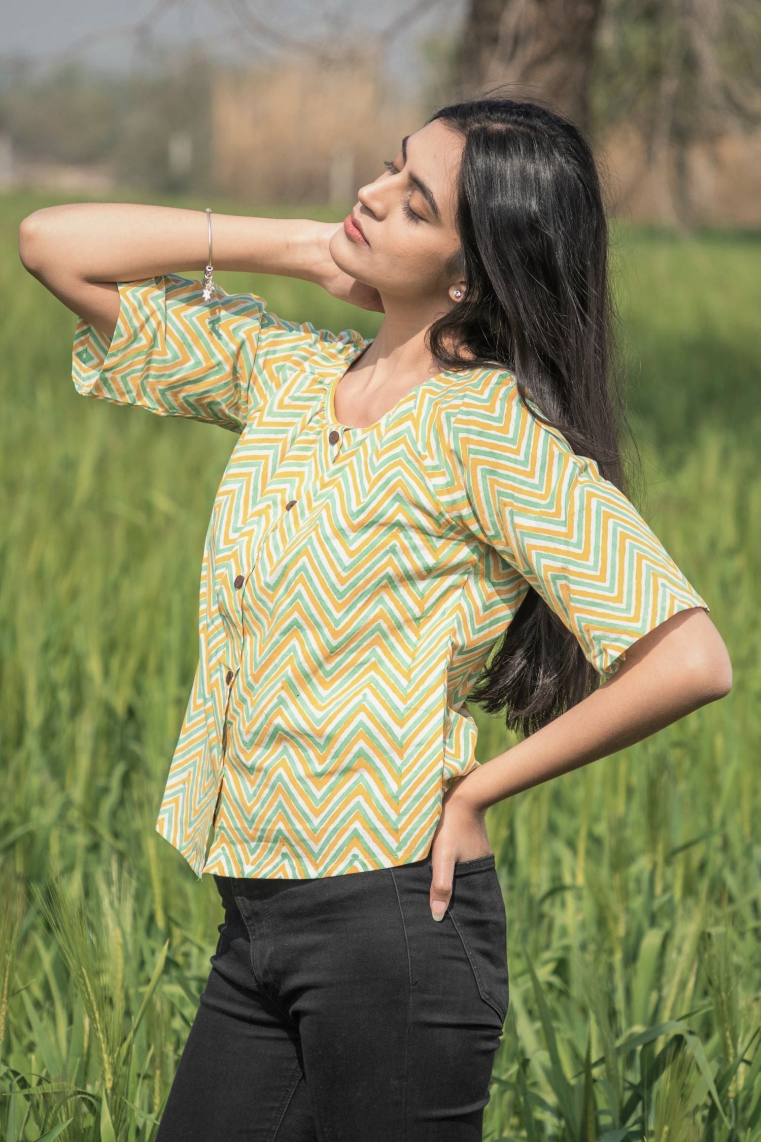 Sootisyahi 'Sea Breeze' Azofree Handblock Printed Pure Cotton Crop Top - SootiSyahi