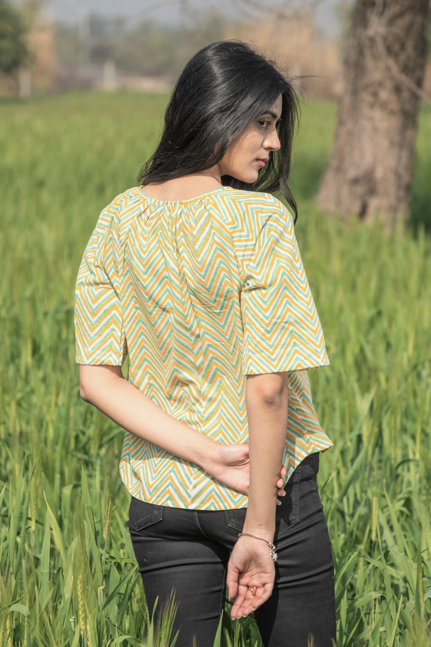 Sootisyahi 'Sea Breeze' Azofree Handblock Printed Pure Cotton Crop Top - SootiSyahi