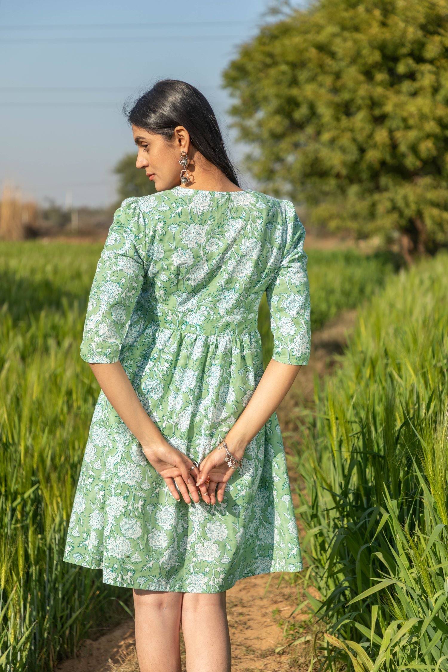 Sootisyahi 'Sea Sage' Azofree Handblock Printed Pure Cotton Dress - SootiSyahi