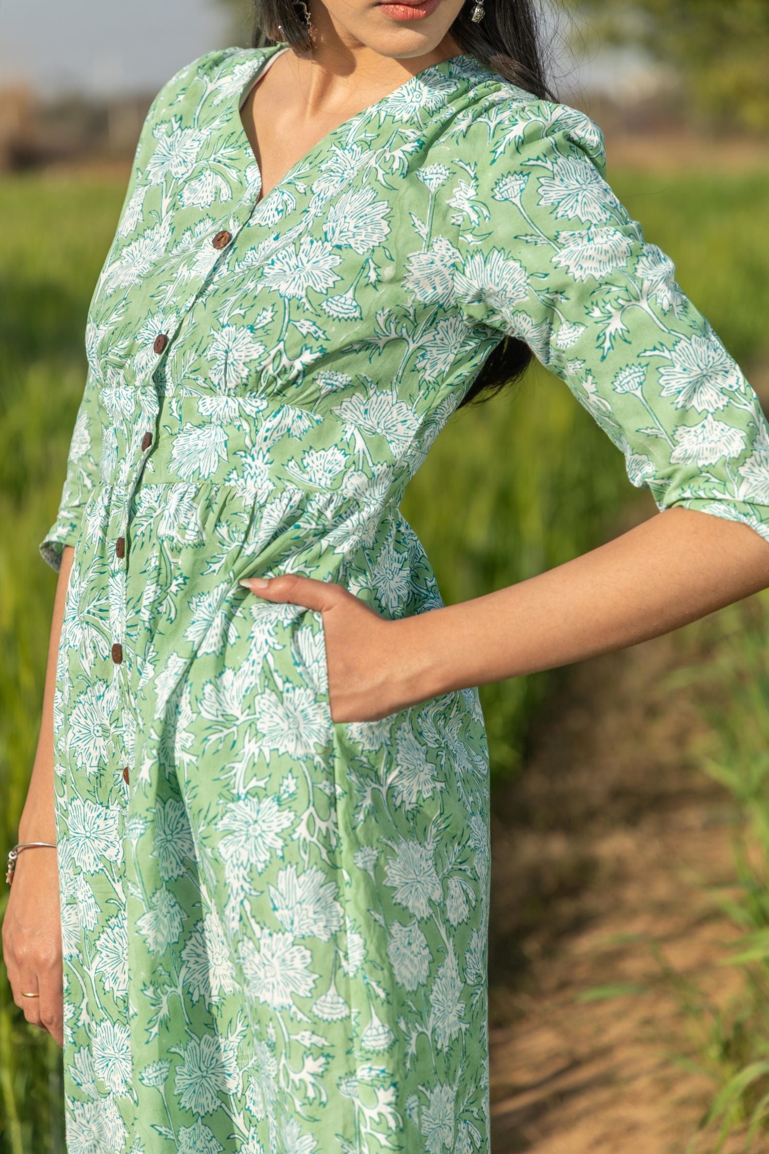 Sootisyahi 'Sea Sage' Azofree Handblock Printed Pure Cotton Dress - SootiSyahi