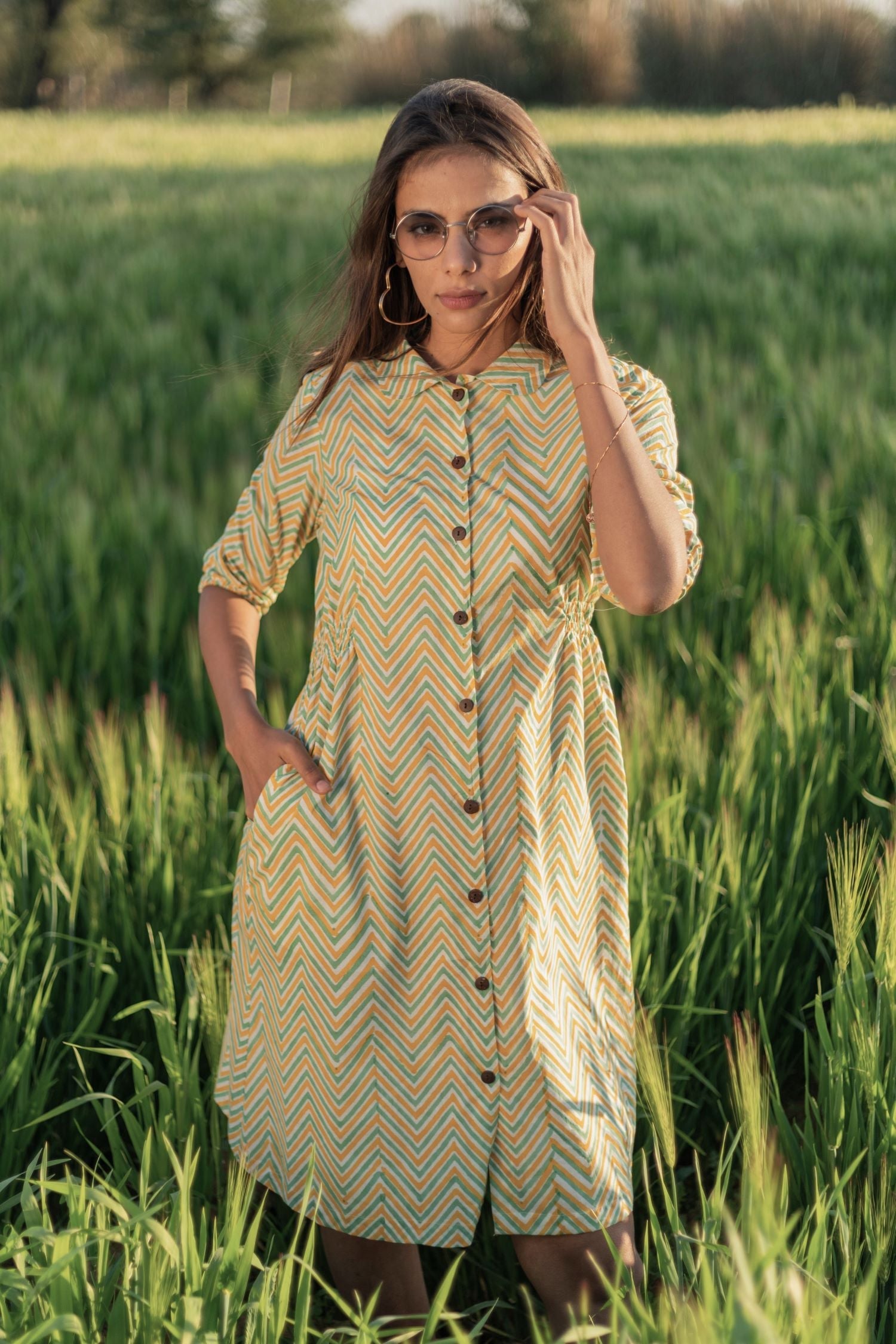 Sootisyahi 'Shining Zigzag' Azofree Handblock Printed Pure Cotton Dress - SootiSyahi