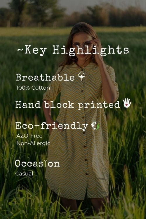 Sootisyahi 'Shining Zigzag' Azofree Handblock Printed Pure Cotton Dress - SootiSyahi