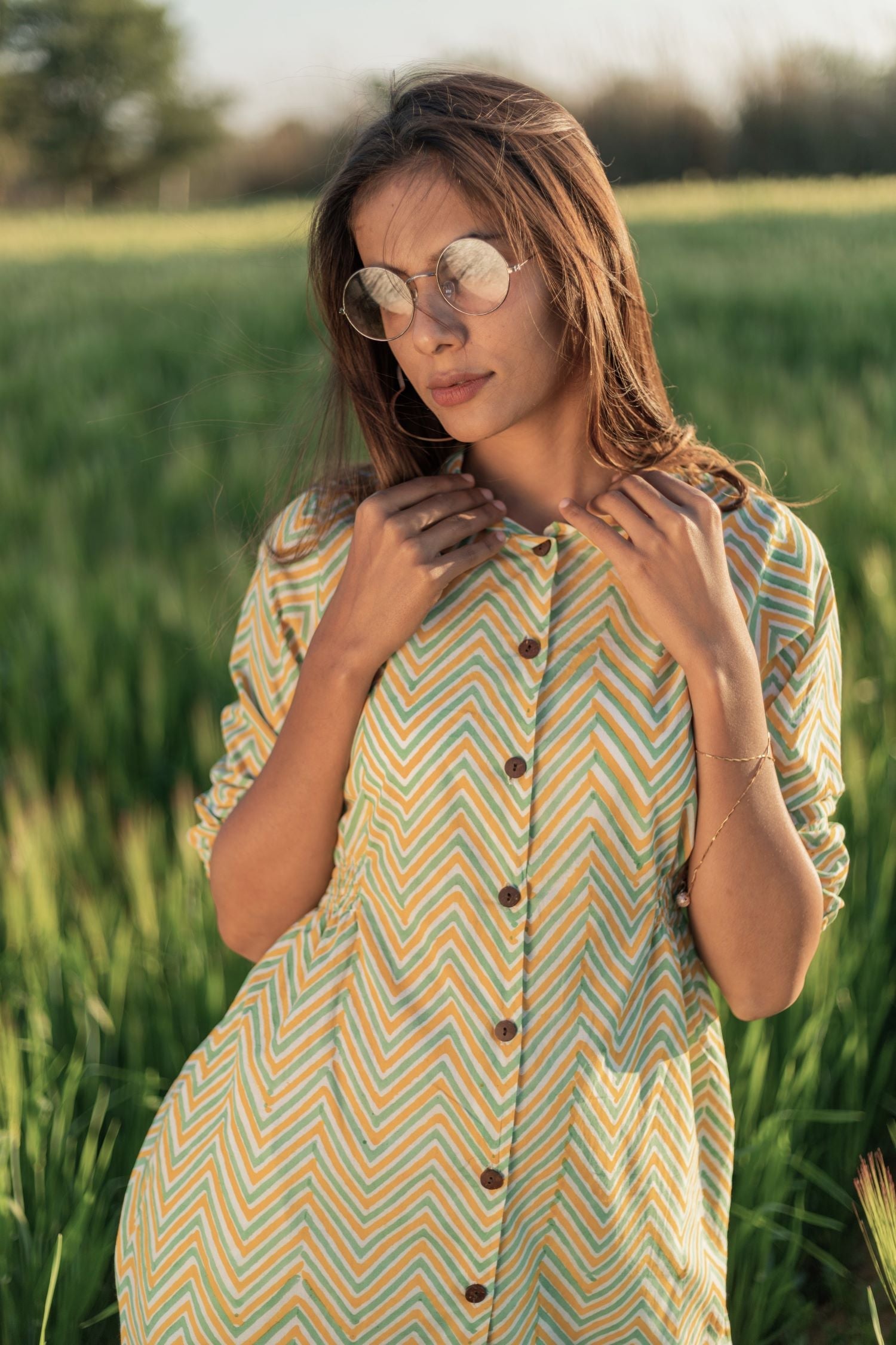 Sootisyahi 'Shining Zigzag' Azofree Handblock Printed Pure Cotton Dress - SootiSyahi