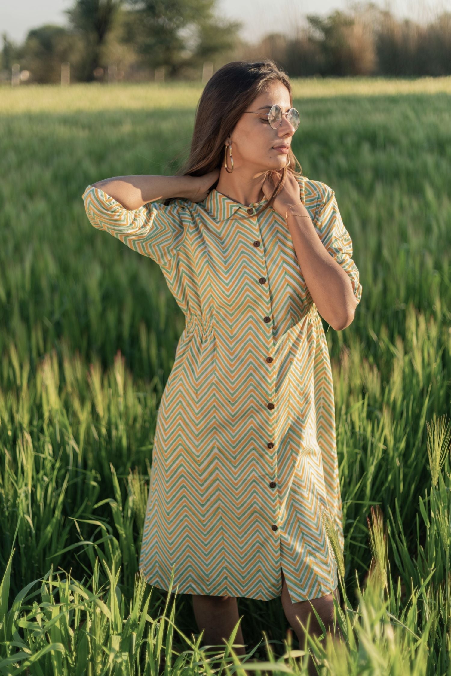 Sootisyahi 'Shining Zigzag' Azofree Handblock Printed Pure Cotton Dress - SootiSyahi