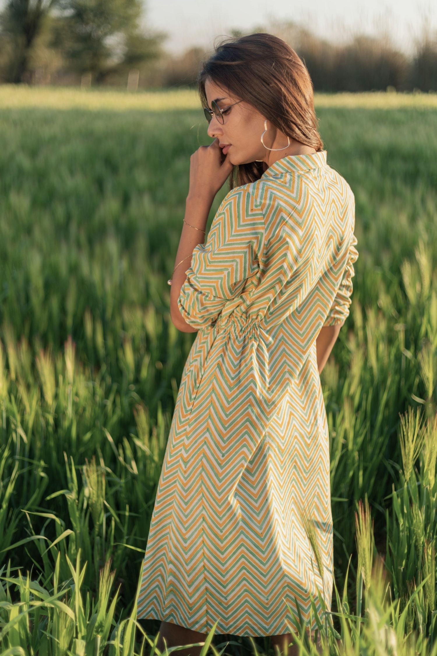 Sootisyahi 'Shining Zigzag' Azofree Handblock Printed Pure Cotton Dress - SootiSyahi