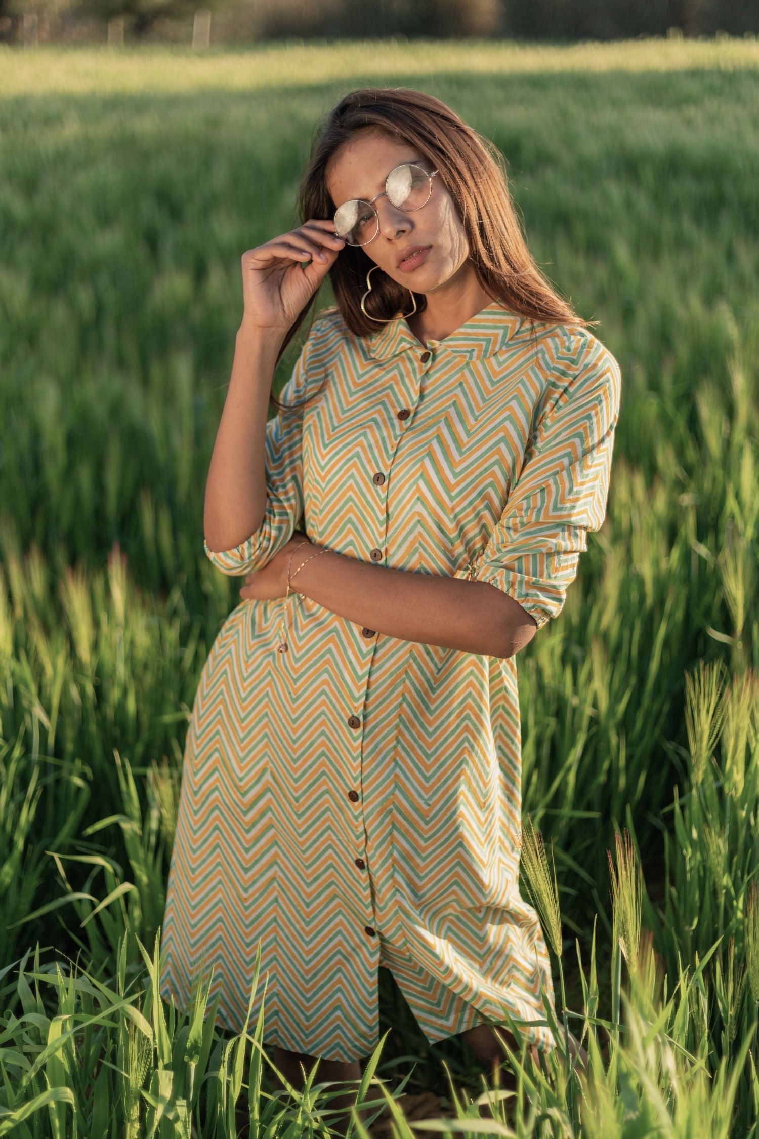 Sootisyahi 'Shining Zigzag' Azofree Handblock Printed Pure Cotton Dress - SootiSyahi