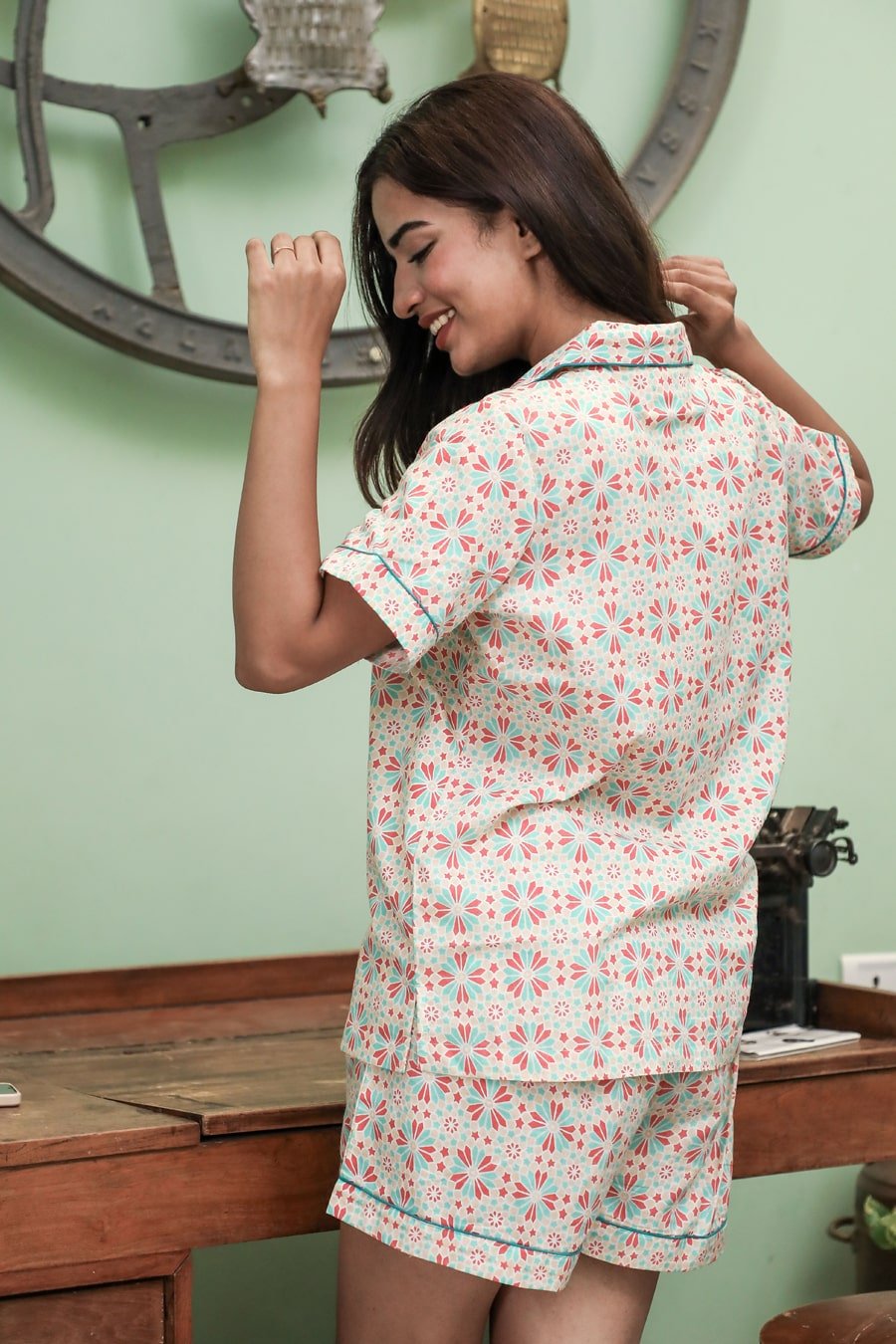 Sootisyahi 'Silky Plateau ' Azofree Handblock Printed Pure Cotton Night Suit - SootiSyahi