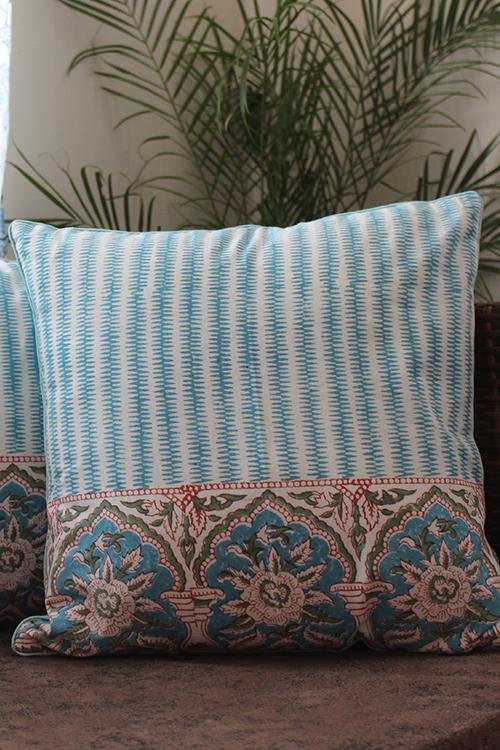 Sootisyahi 'Sky Creeper' Handblock Printed Cotton Cushion Cover Set - SootiSyahi