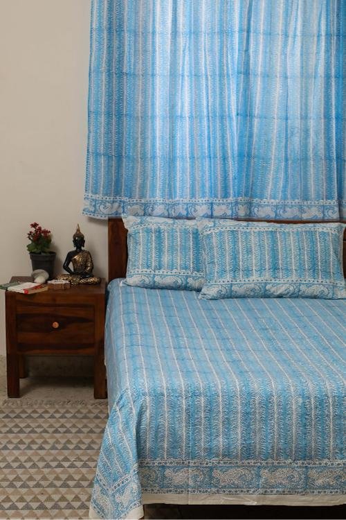 Sootisyahi 'Sky Weed' Handblock Printed Cotton Bedsheet - SootiSyahi
