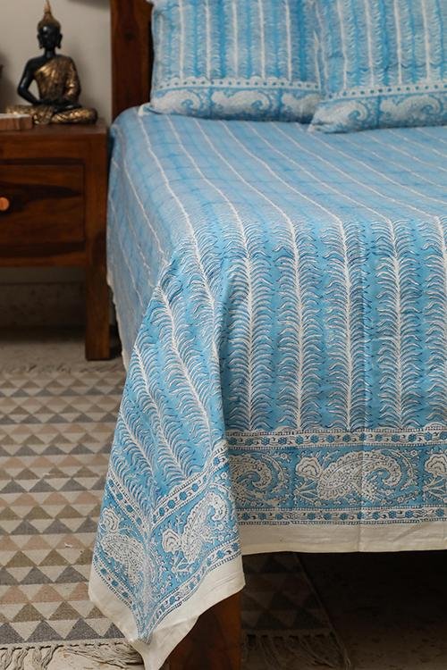 Sootisyahi 'Sky Weed' Handblock Printed Cotton Bedsheet - SootiSyahi