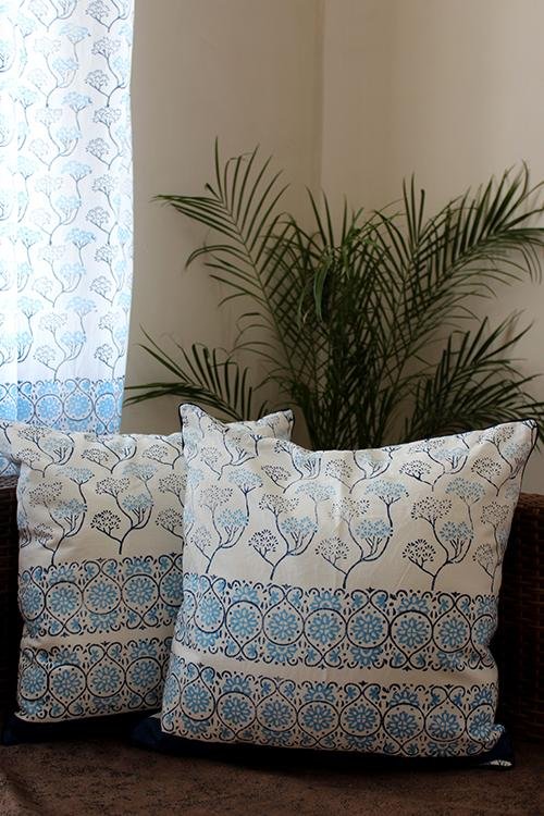 Sootisyahi 'Sosni' Handblock Printed Cotton Cushion Cover Set - SootiSyahi