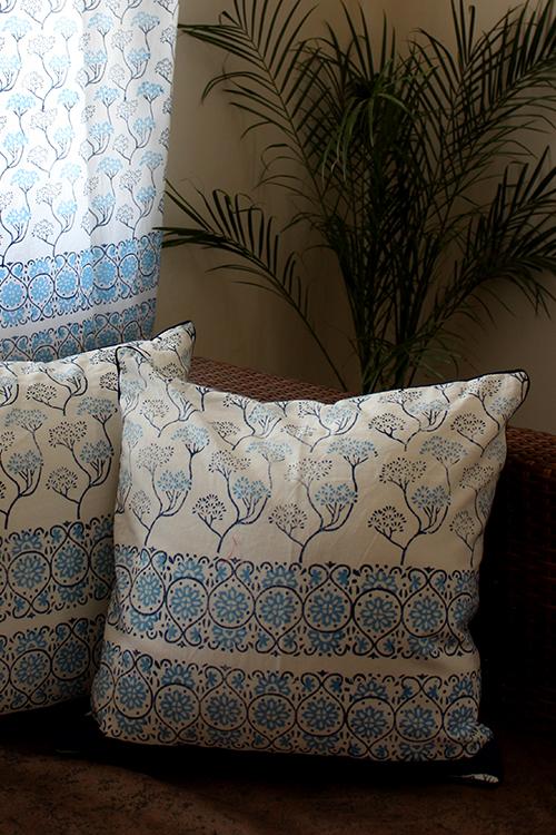 Sootisyahi 'Sosni' Handblock Printed Cotton Cushion Cover Set - SootiSyahi