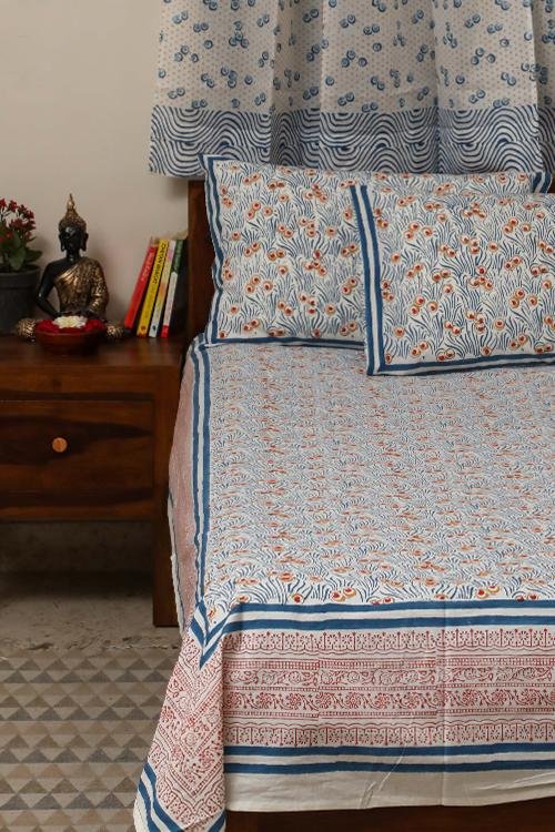 Sootisyahi 'The Grey Grace' Handblock Printed Cotton Bedsheet