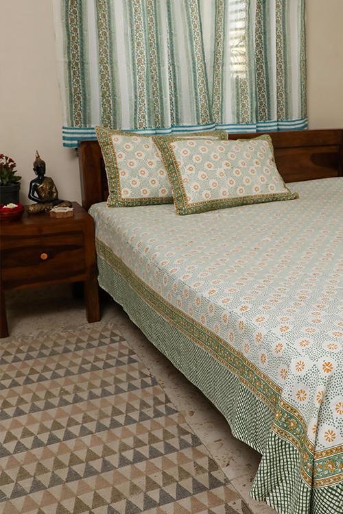 Sootisyahi 'Sparkling Yellow' Handblock Printed Cotton Bedsheet - SootiSyahi